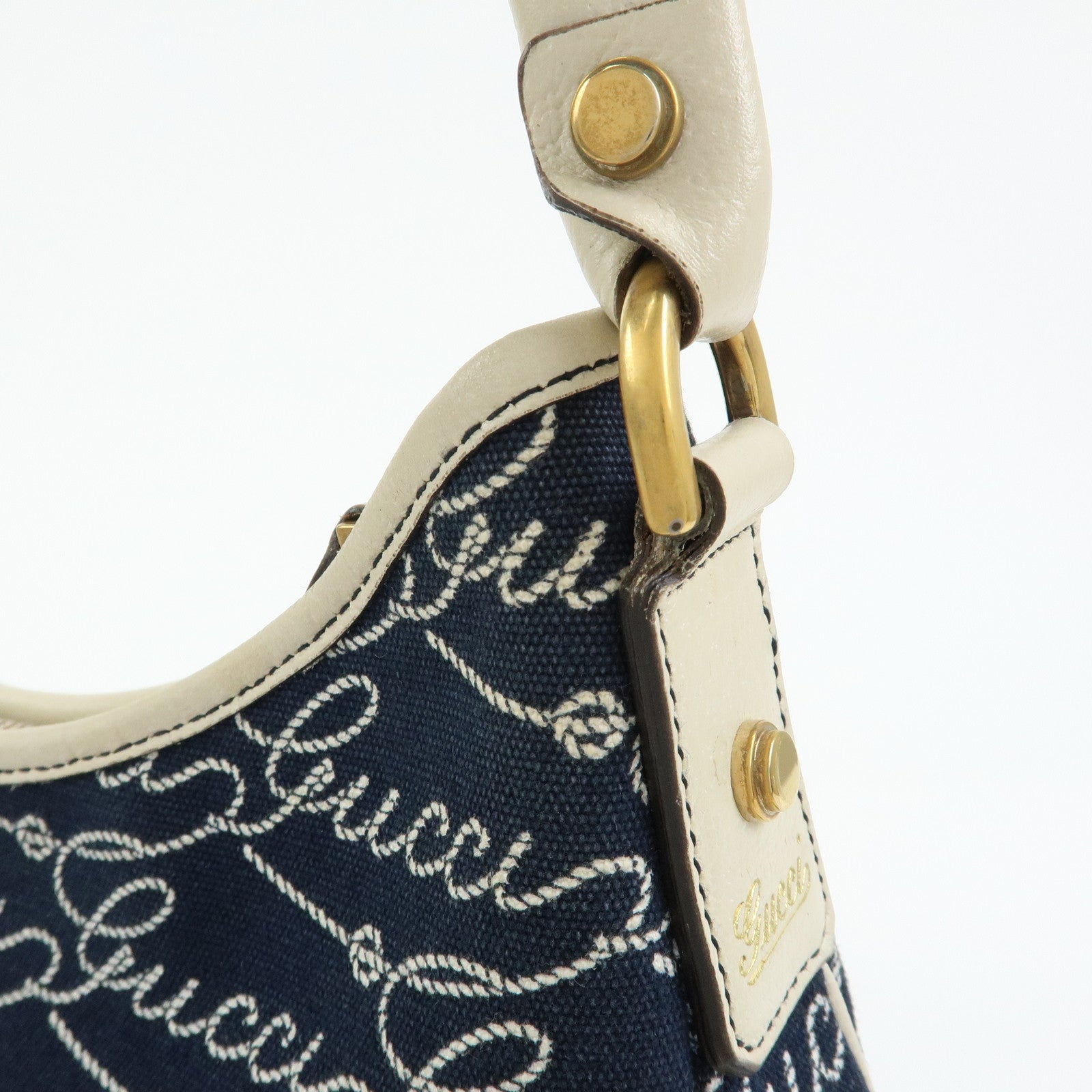GUCCI Abbey Canvas Leather Shoulder Bag Hand Bag Navy White 130738