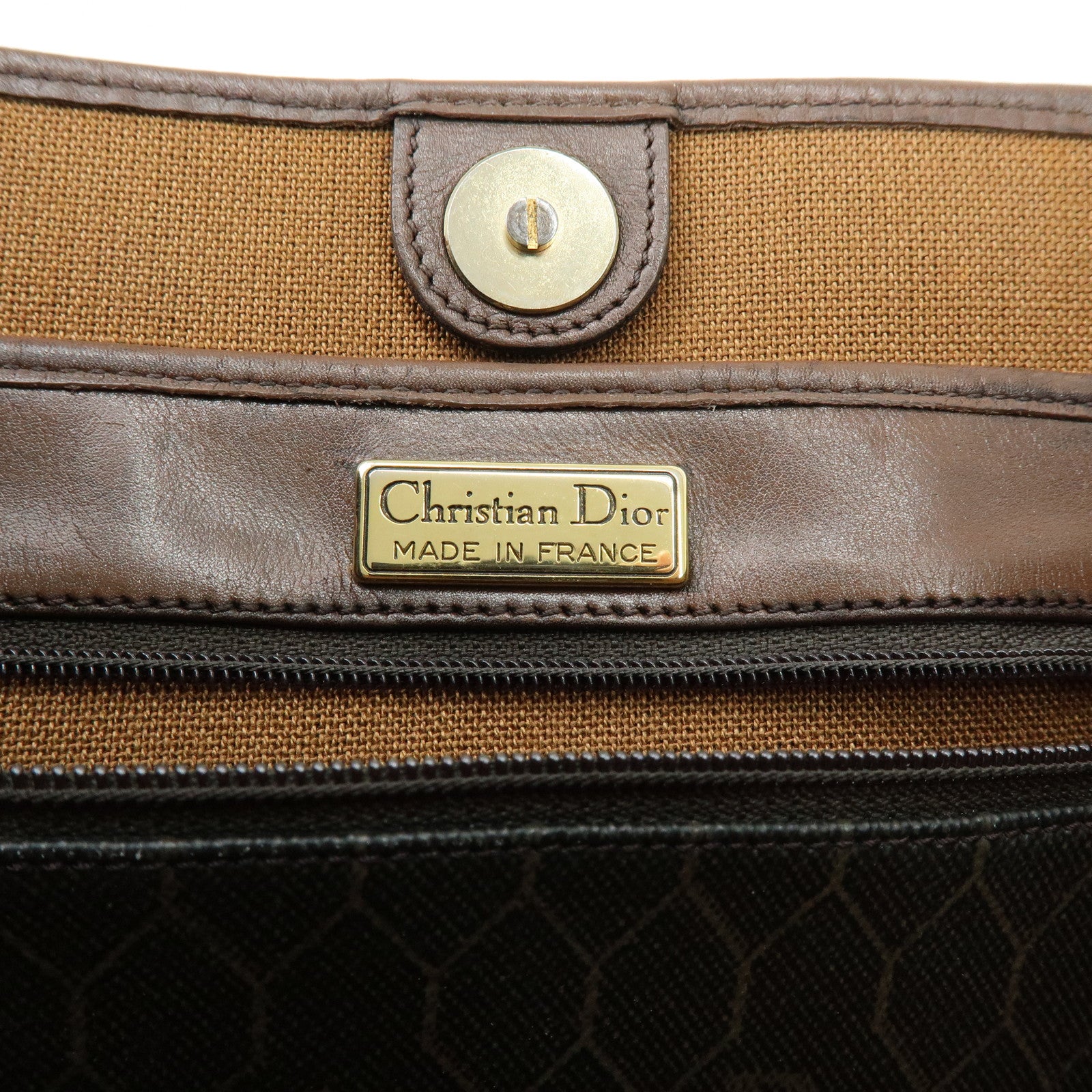 Christian Dior Honeycomb PVC Leather Shoulder Bag Brown Black