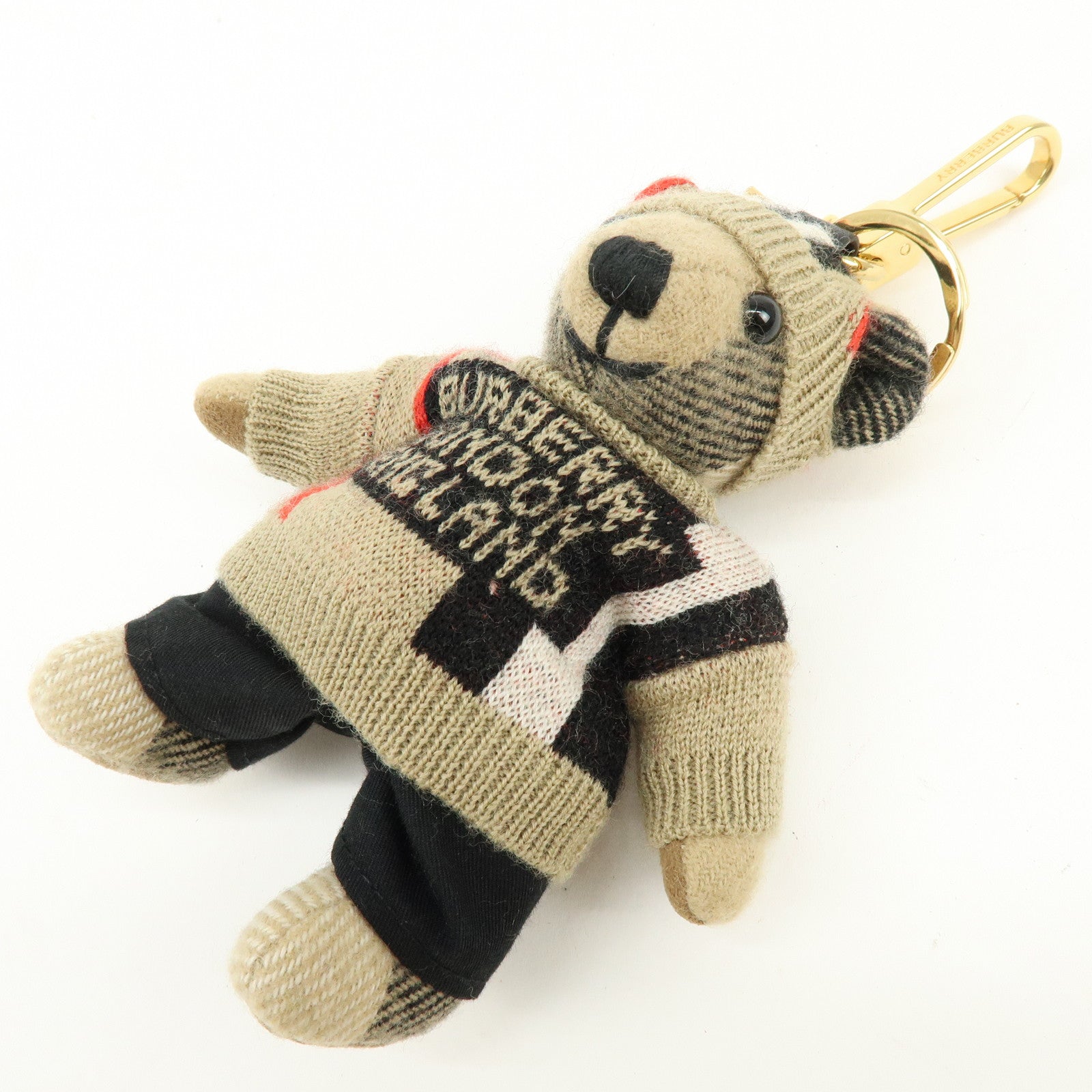 Burberry Teddy Bear Cashmere Wool Leather Bag Charm Key Holder Beige