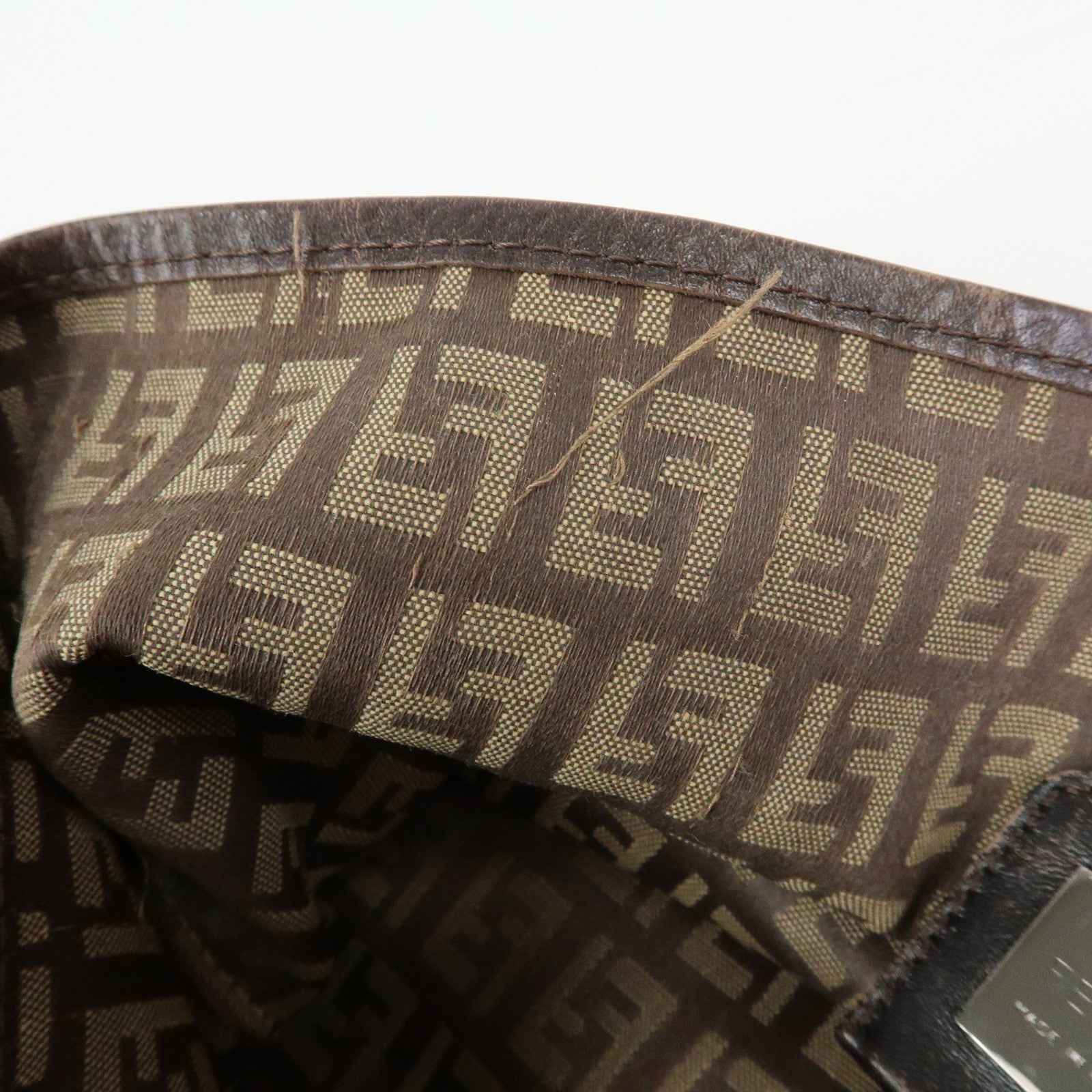 FENDI ZUcchino Canvas Leather Tote Bag Shoulder Bag Brown 8BH005