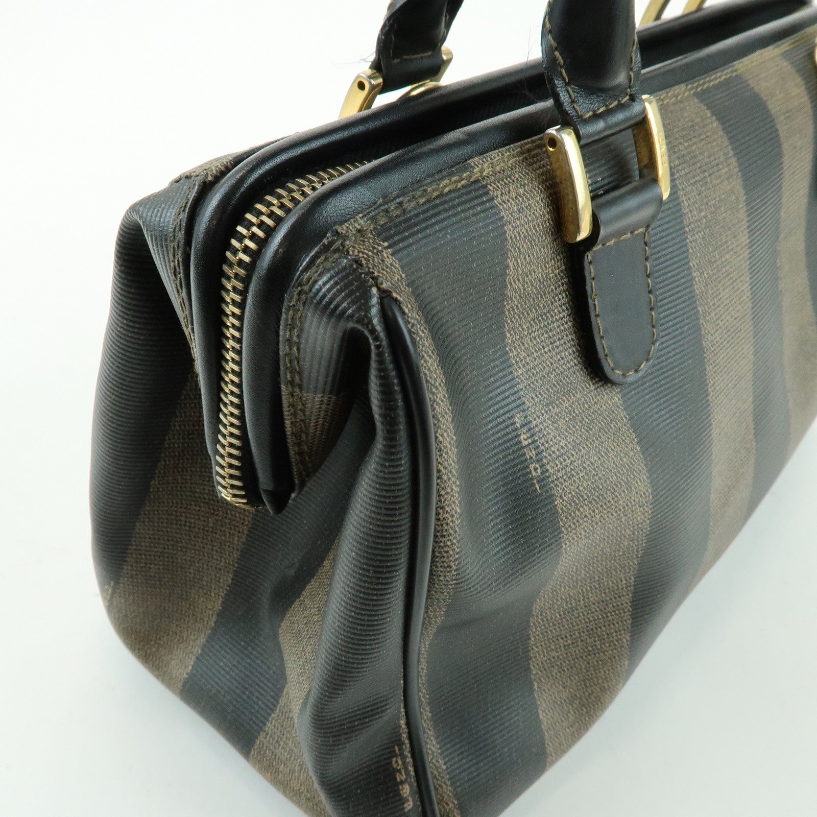 FENDI Pequin PVC Leather 2Way Bag Boston Bag Brown 259022