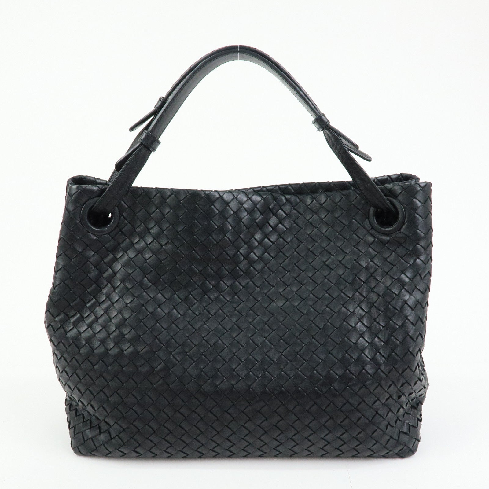 BOTTEGA VENETA Intrecciato Medium Garda Leather Hand Bag Black 179320