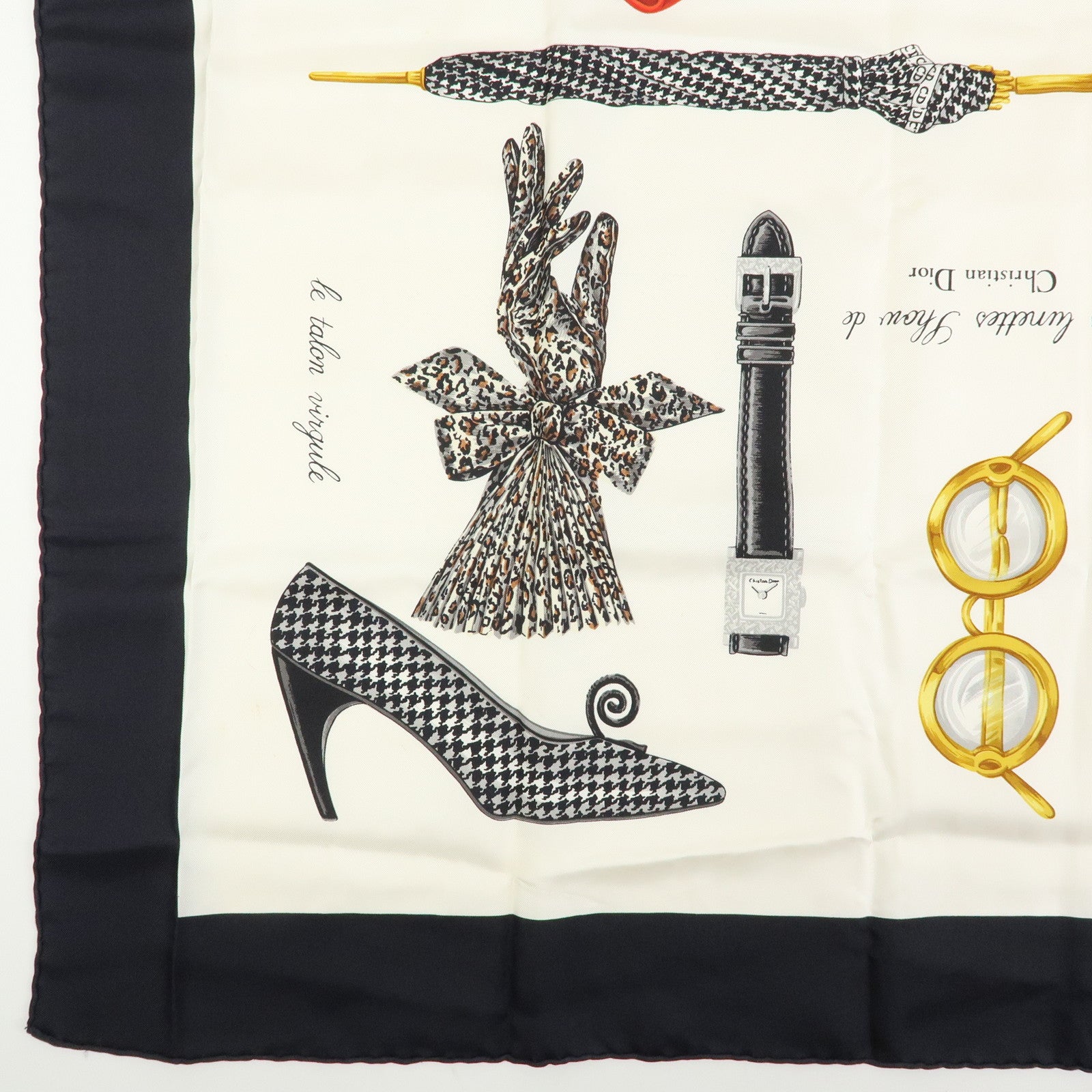 Christian Dior Silk 100% Scarf Parisian Accessories White Black