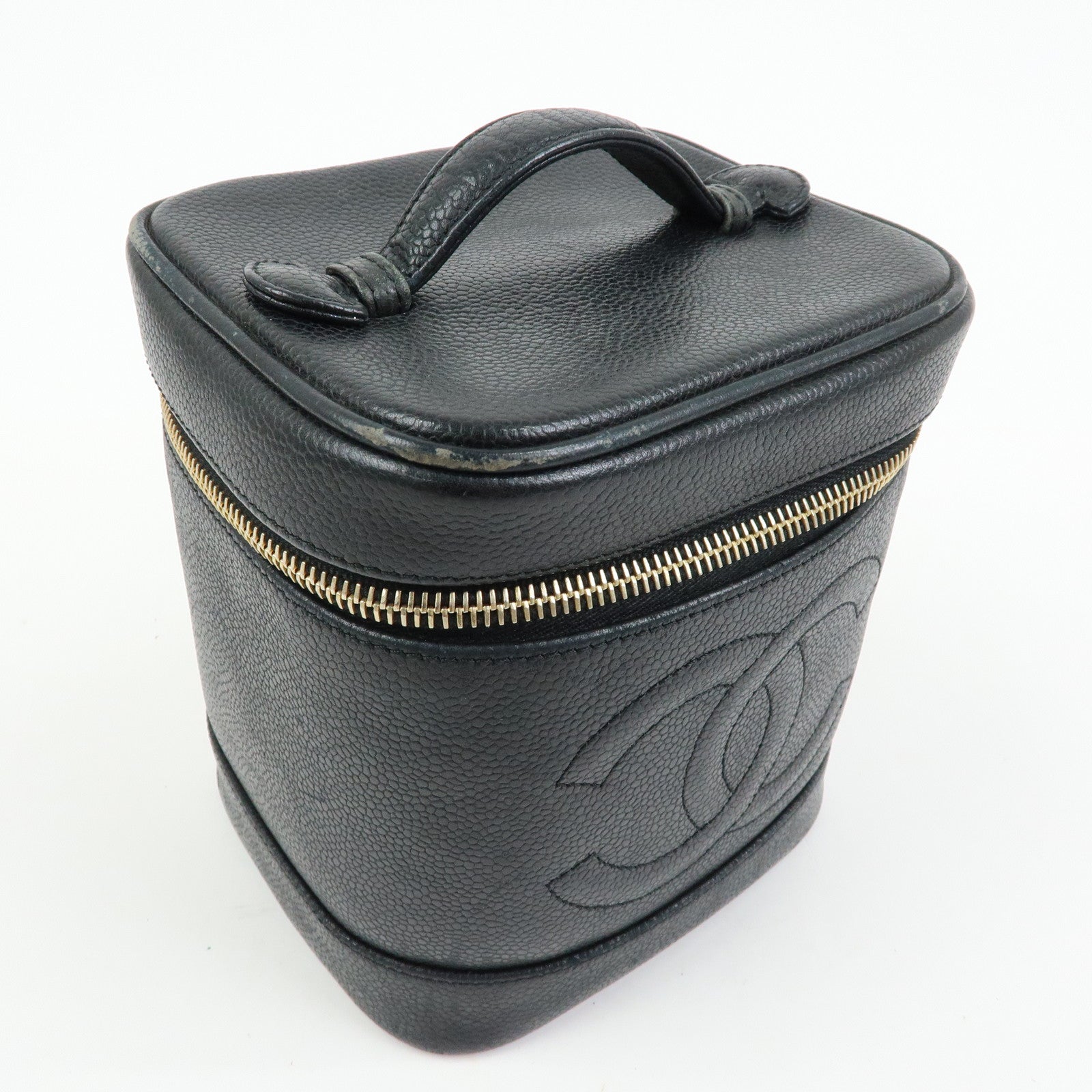 CHANEL COCO Mark Caviarskin Vanity Bag Cosmetic Bag Black A01998