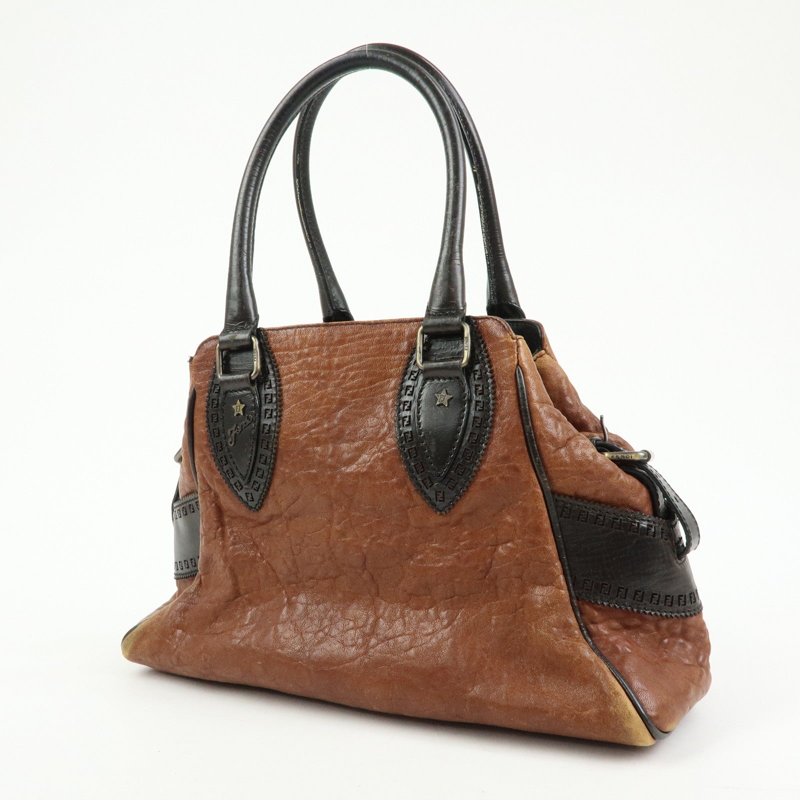 FENDI Ethonico Leather Tote Bag Shoulder Bag Brown 8BN157