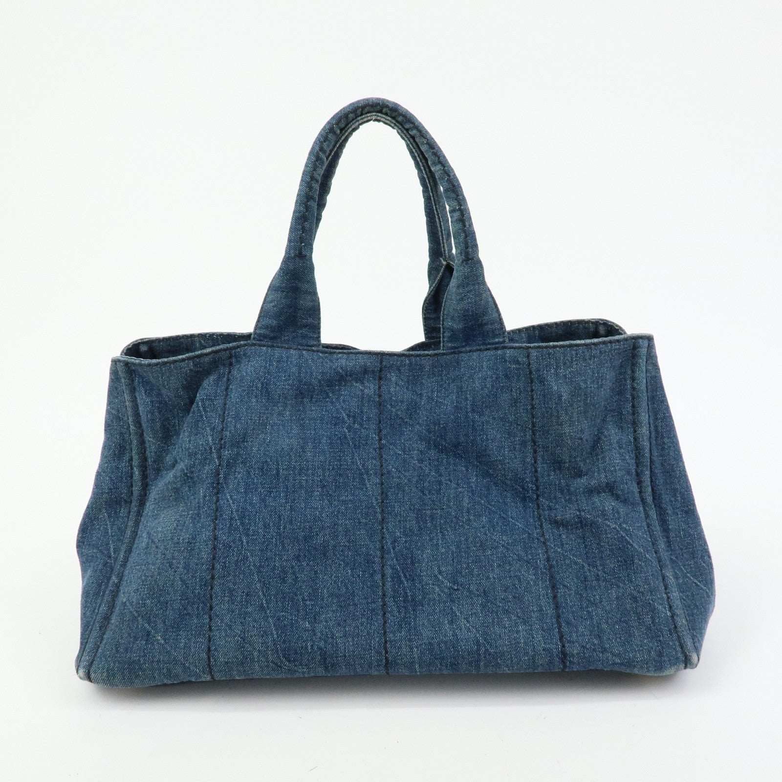 PRADA Triangle Logo Canapa Large Denim Tote Bag Hand Bag B1872B