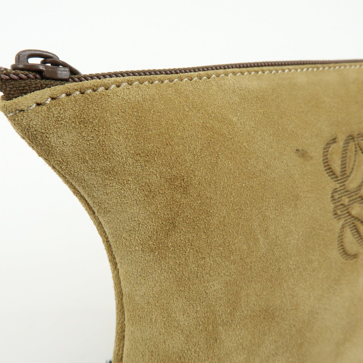 LOEWE Anagram Suede Accessory Pouch Makeup Bag Pouch Beige Gold