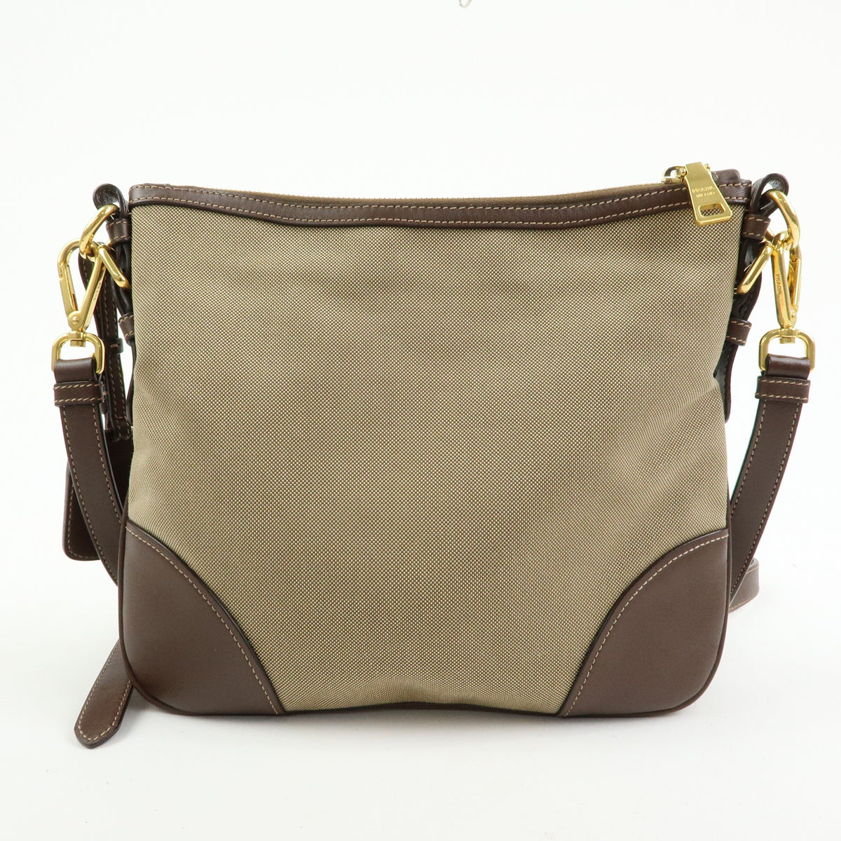 PRADA Jacquard Canvas Leather Shoulder Bag Crossbody Bag Beige Brown