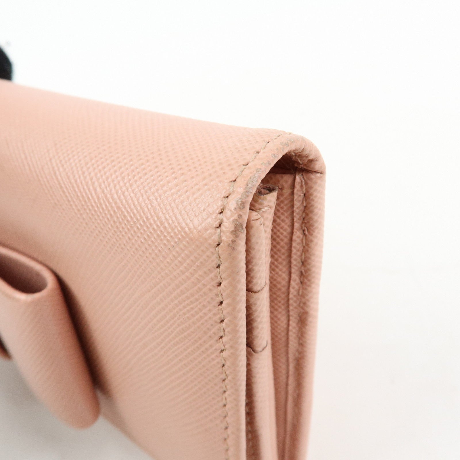 PRADA Logo Ribbon Saffiano Leather Long Wallet Pink 1M1132