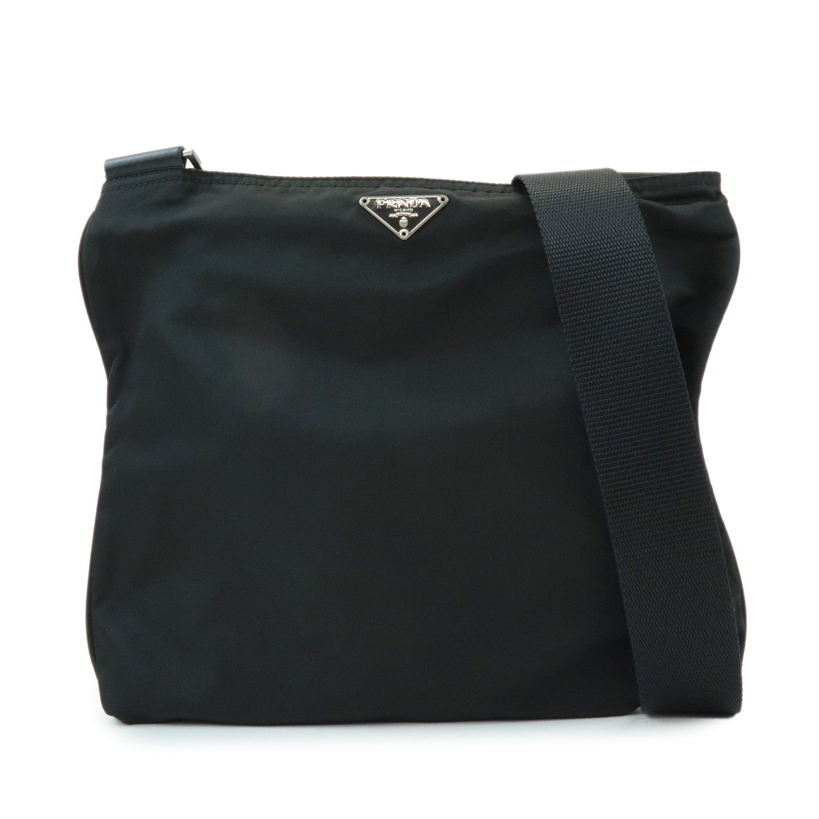 PRADA Triangle Logo Nylon Leather Shoulder Bag Crossbody Bag Black