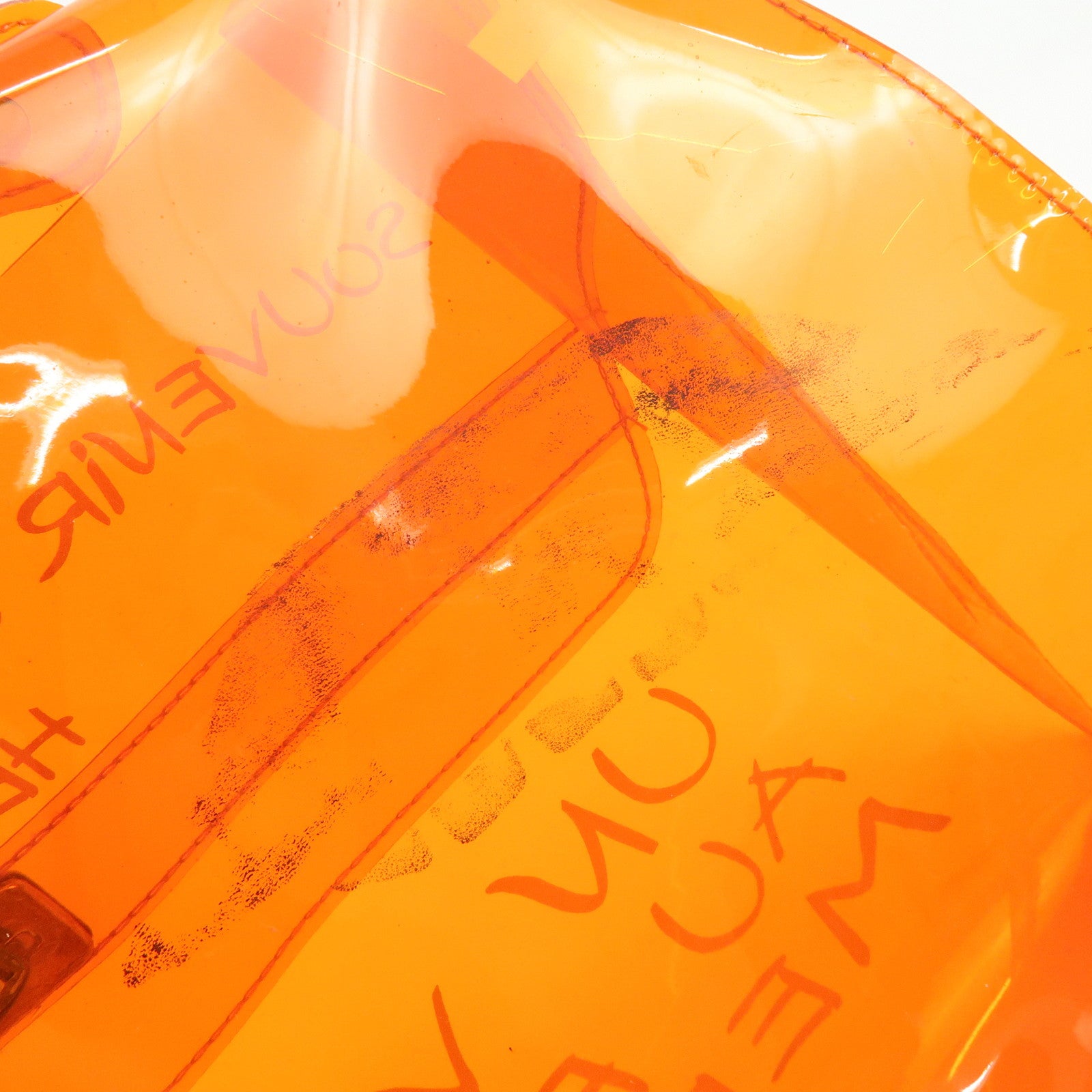 HERMES Kelly Vinyl Hand Bag Clear Orange
