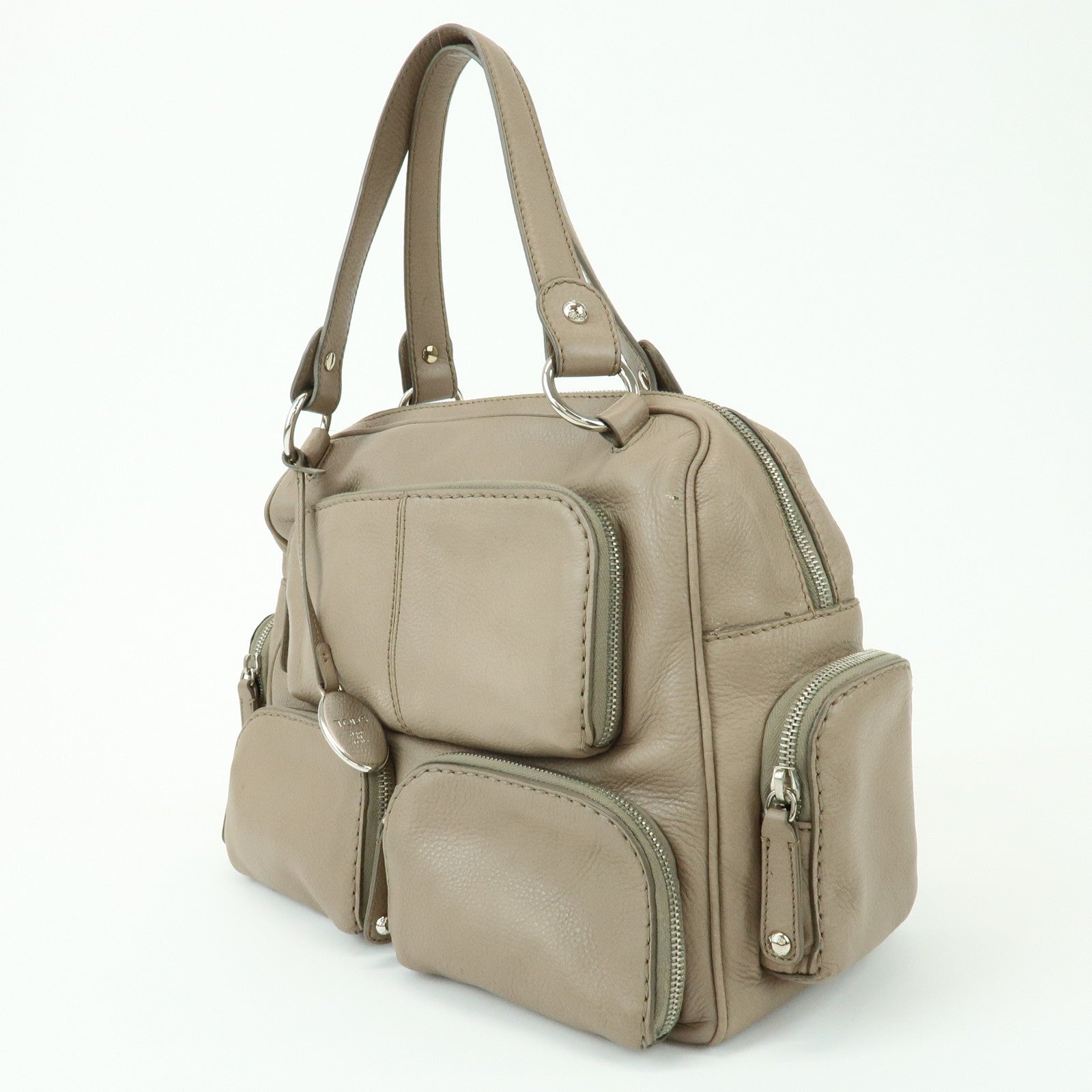 TOD'S Multiple Pocket Leather Shoulder Bag Hand Bag Beige