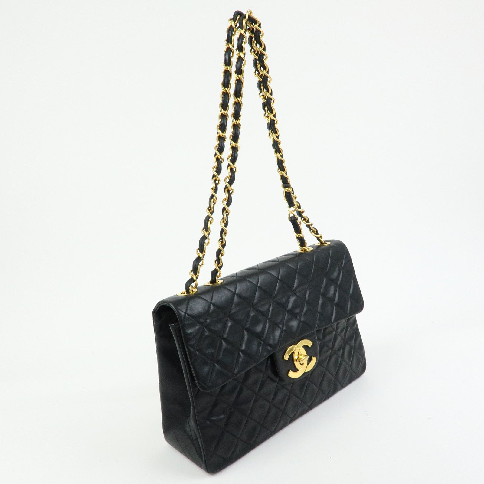 CHANEL Jumbo Matelasse 34 Lamb Skin Shoulder Bag Black A01094