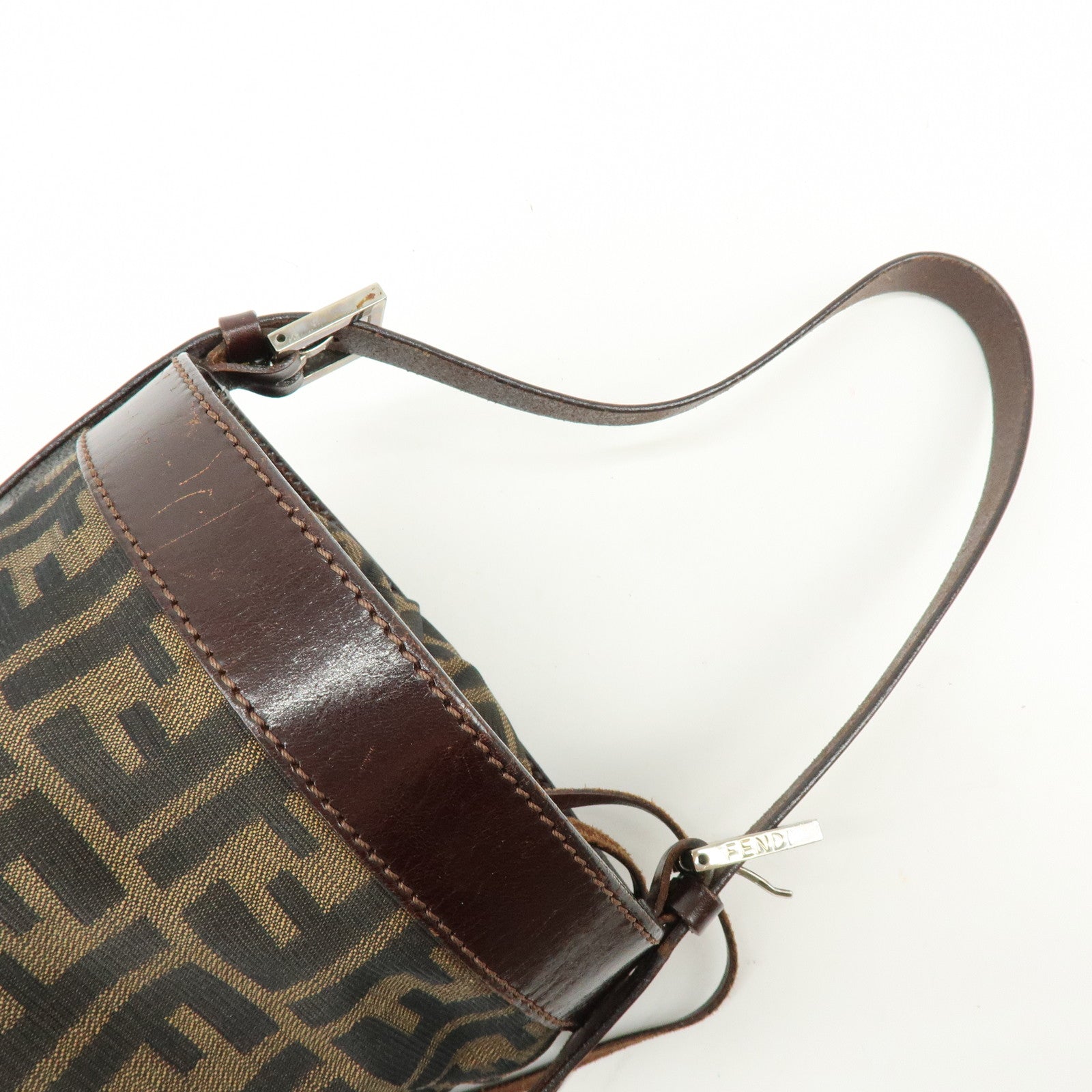 FENDI Zucca Canvas Leather Hand Bag Bucket Bag Brown 16325
