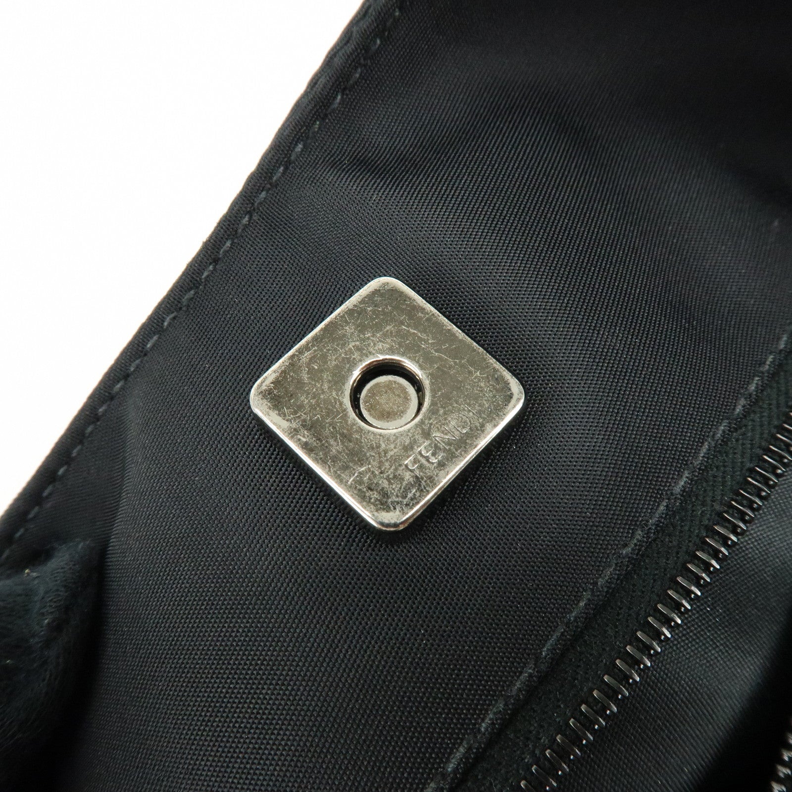 FENDI Logo Nylon Leather Shoulder Bag Tote Bag Black 15062