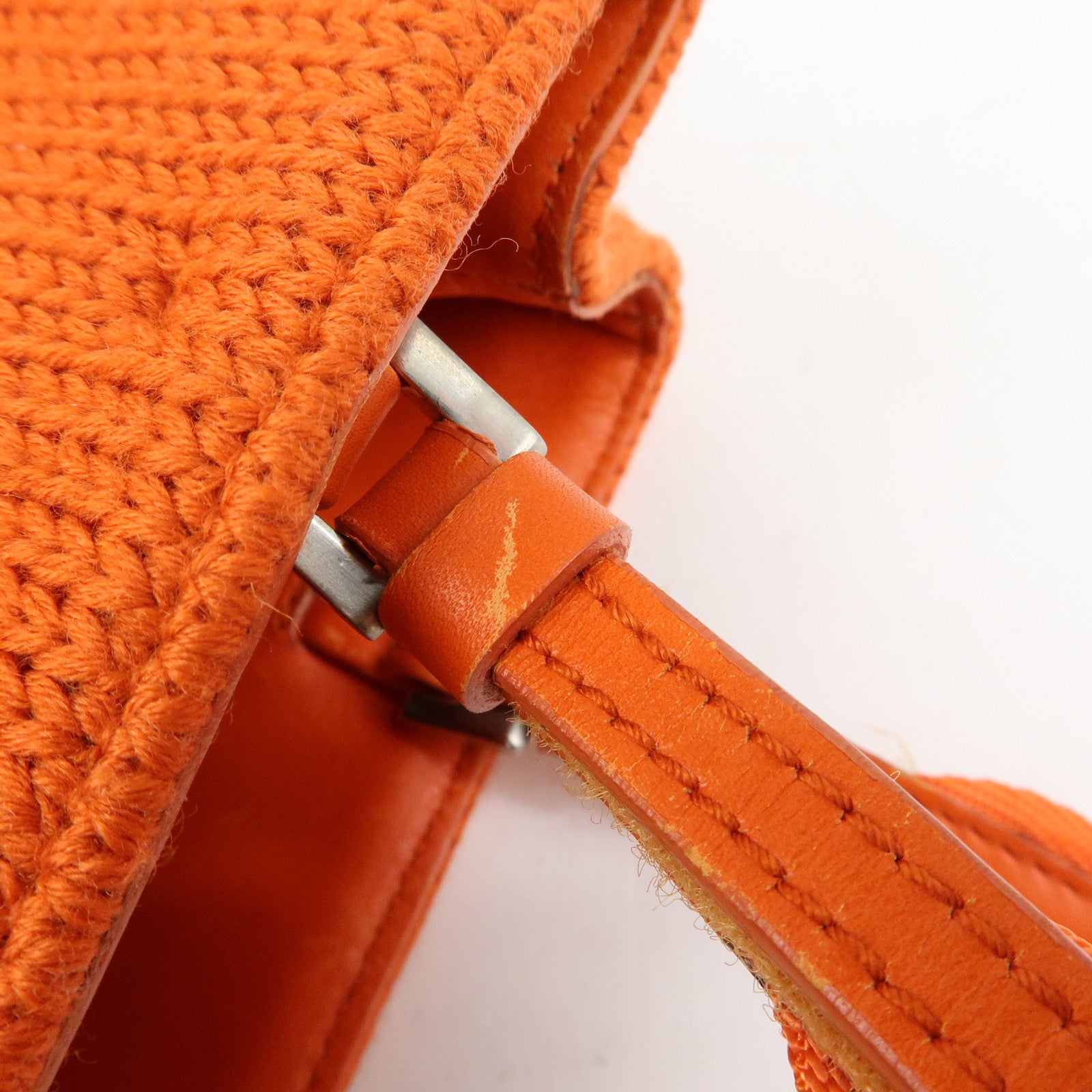 PRADA Triangle Log Wool Leather Hand Bag Shoulder Bag Orange