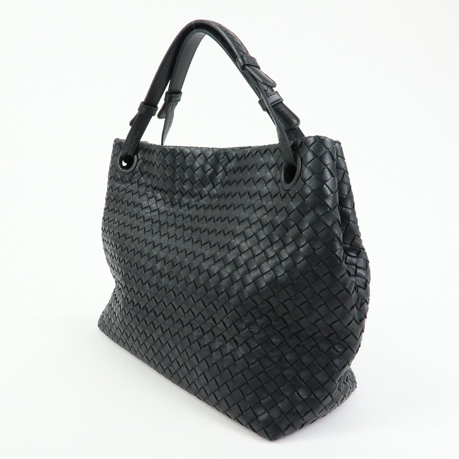BOTTEGA VENETA Intrecciato Medium Garda Leather Hand Bag Black 179320