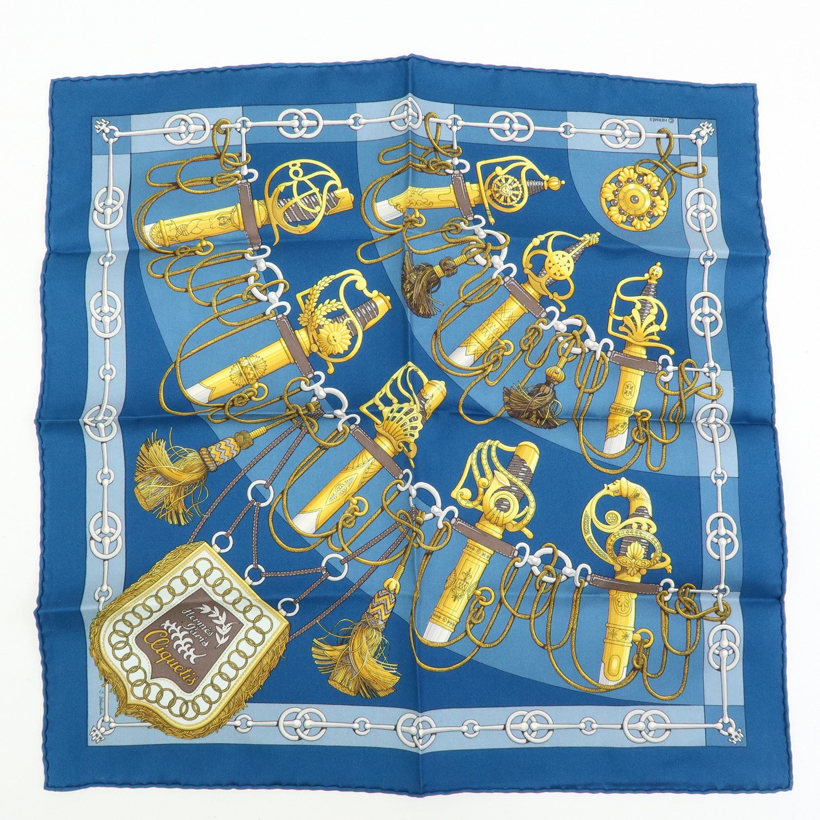 HERMES Carre 42 Lot of 2 Silk 100% Scarf  CRURIES/Cliqueti Blue