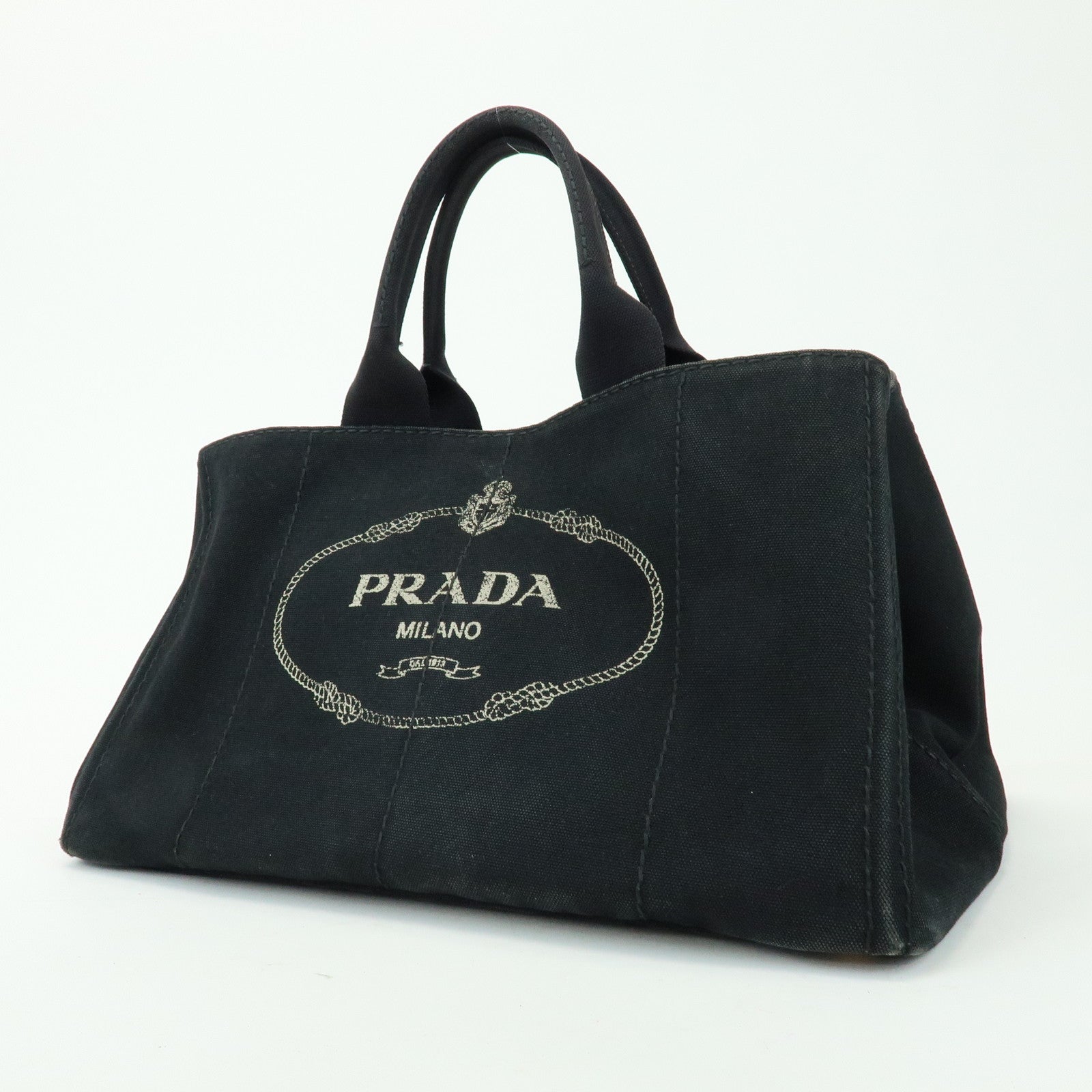 PRADA Triangle Logo Canapa Large Canvas Tote Bag Black B1872B