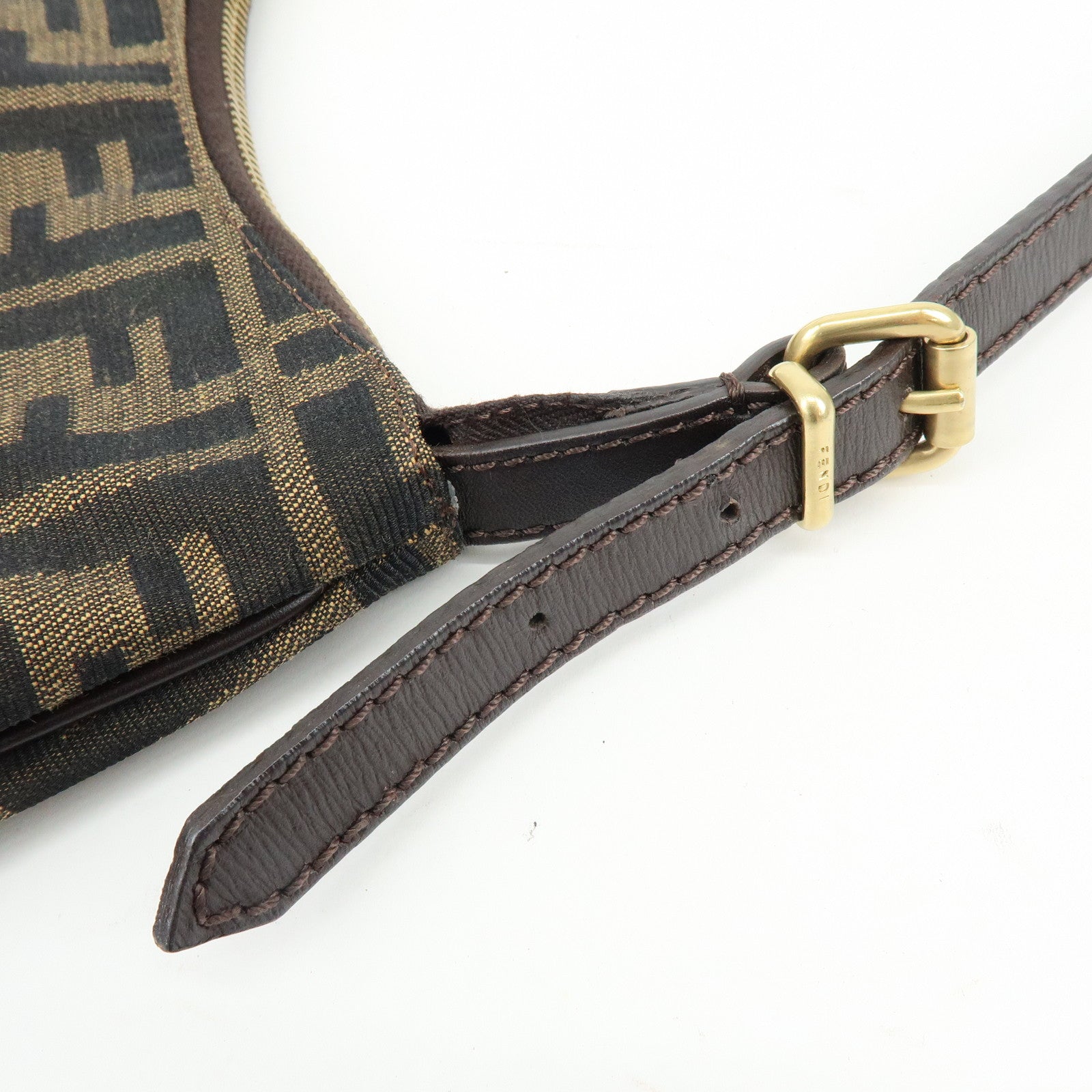 FENDI Zucca Canvas Leather Shoulder Bag Crossbody Bag Brown 8BR248