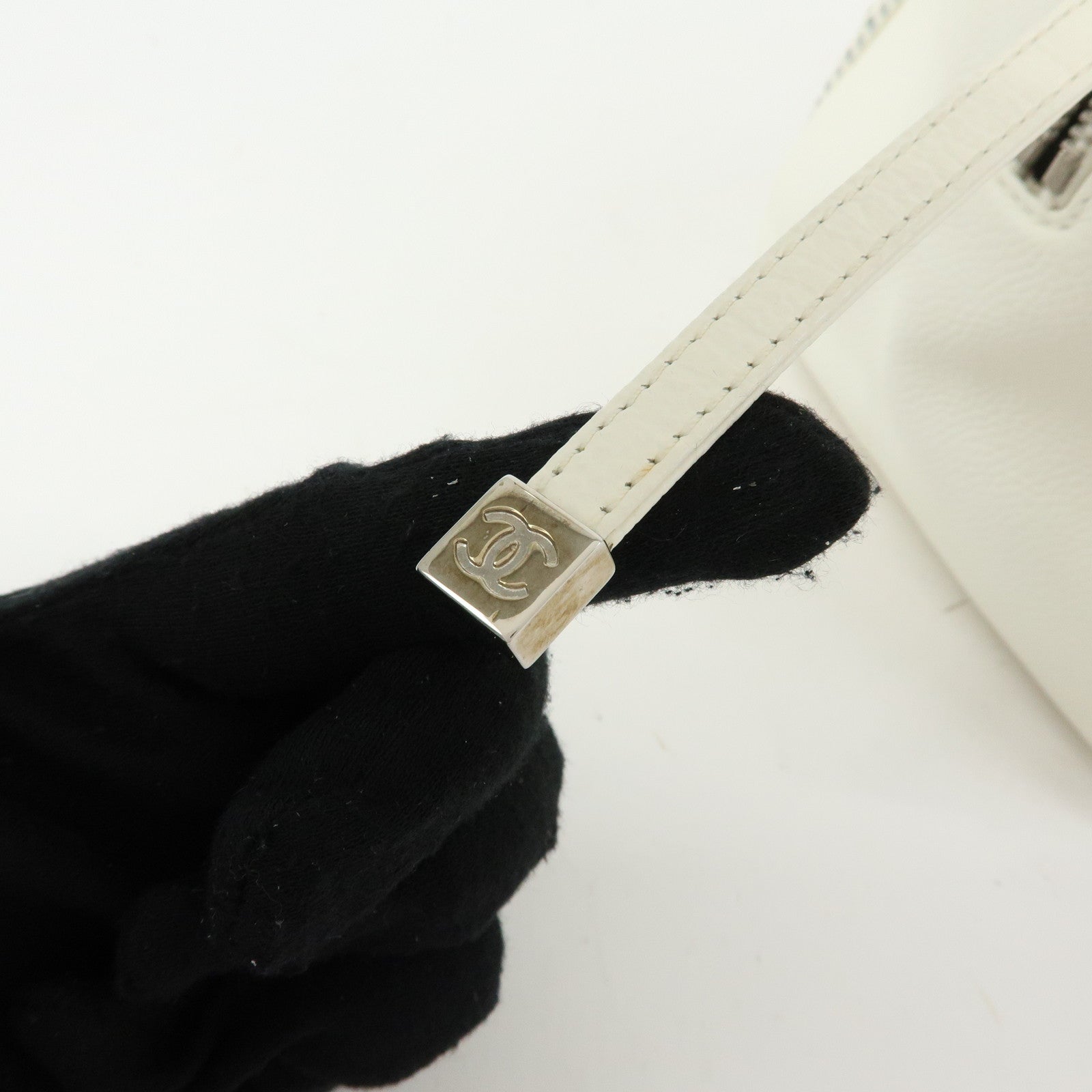 CHANEL COCO Mark Calf Leather Hand Bag Perforated Design Ivory