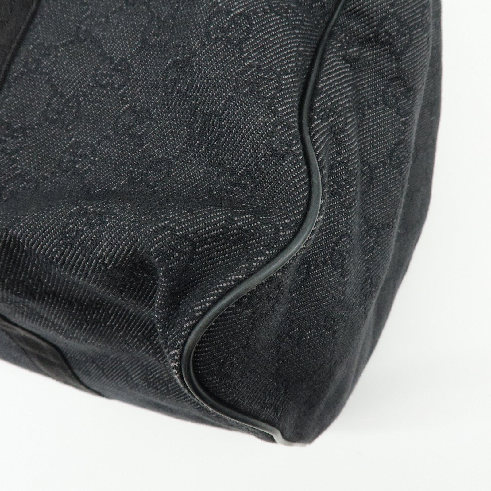 GUCCI GG Denim Leather Boston Bag Shoulder Bag Hand Bag Black 105671