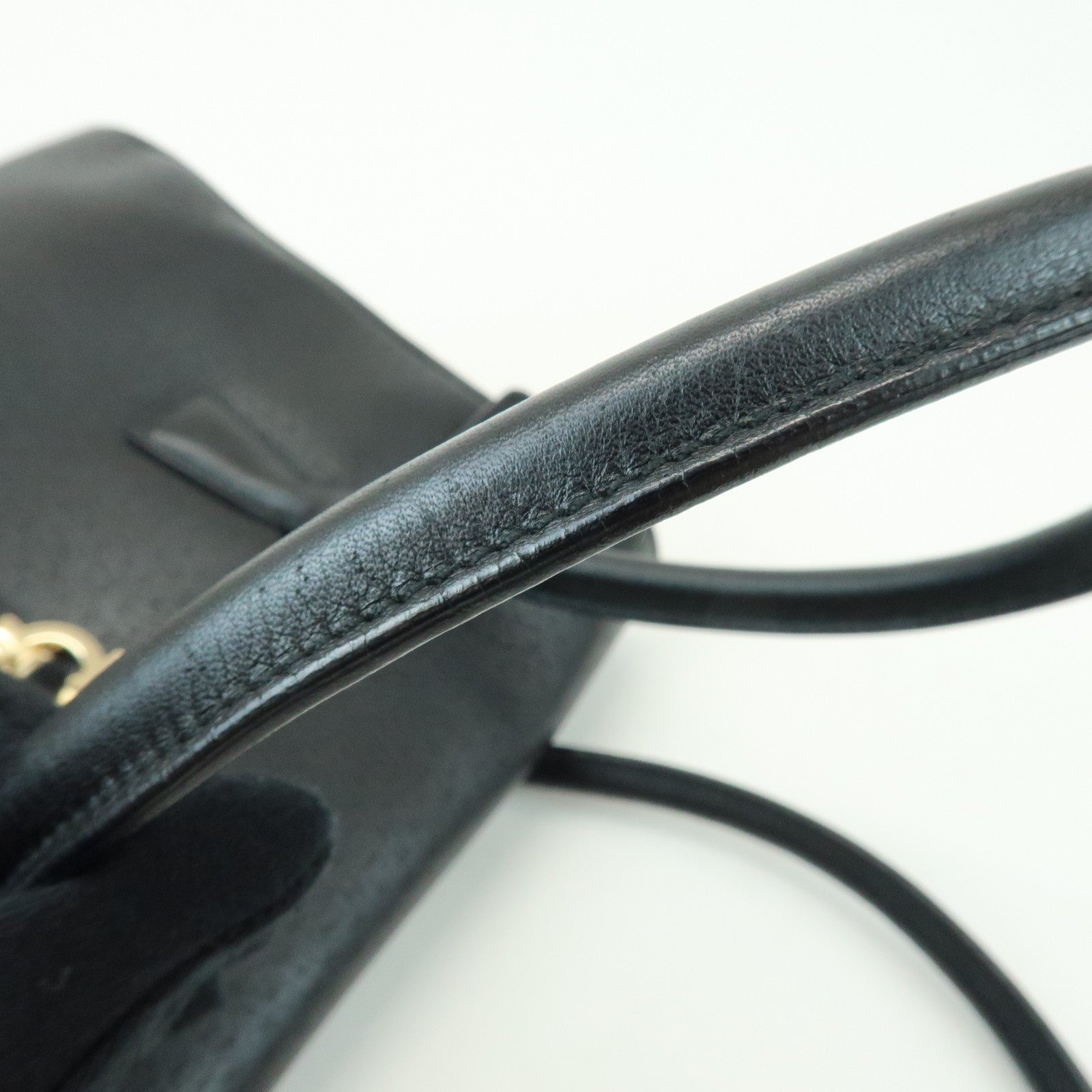 Ferragamo Gancini Leather Hand Bag Shoulder Bag Black