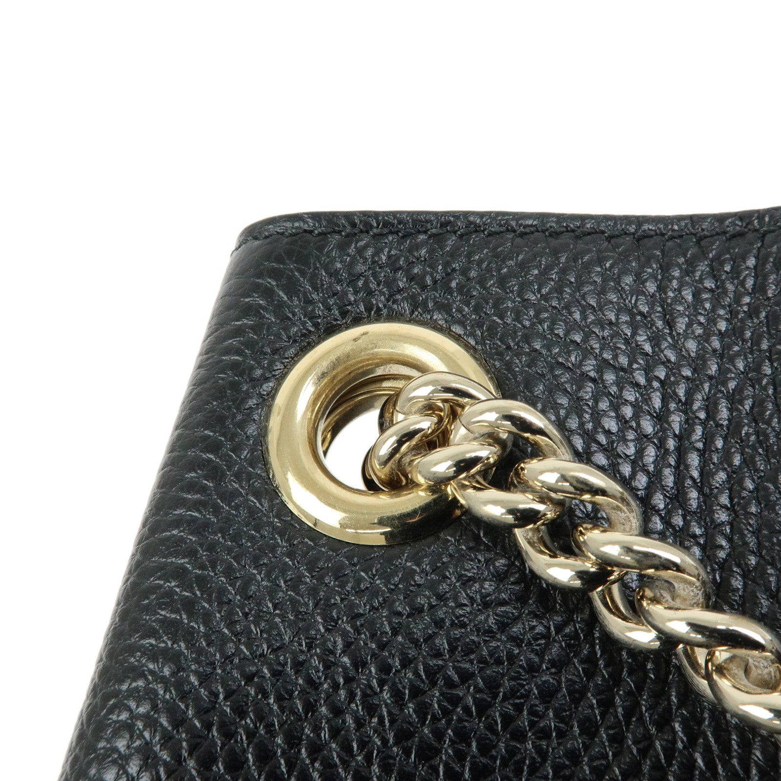 GUCCI SOHO Interlocking G Leather Chain Shoulder Bag Black 536196