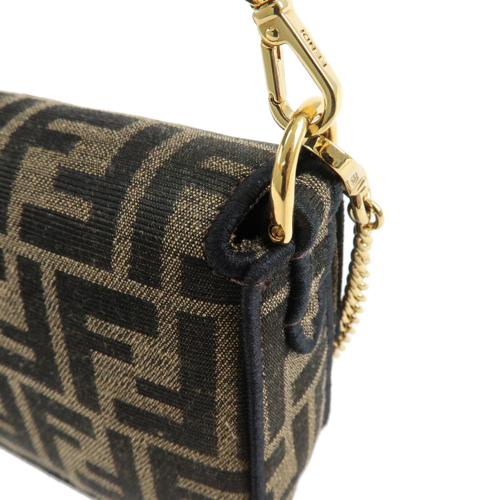 FENDI Zucca Jacquard Canvas 2Way Baguette Bag Mini Brown 8BS017