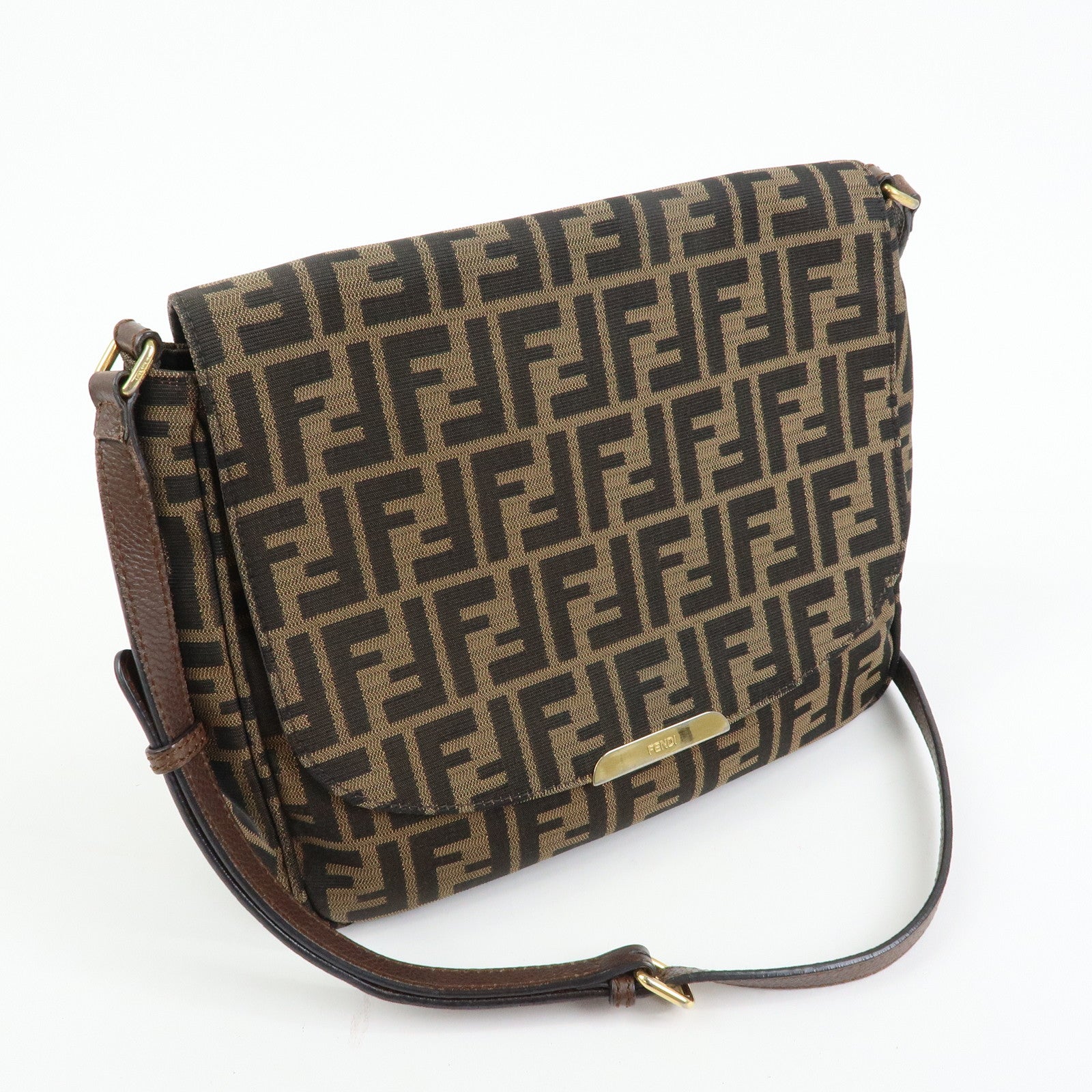 FENDI Zucca Jacquard Leather Shoulder Bag Crossbody Bag Brown 8BT215
