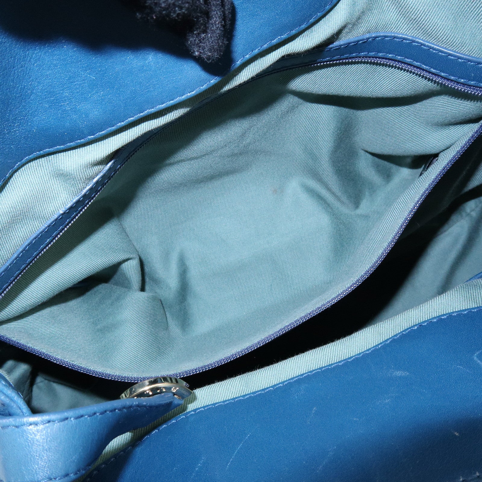 BVLGARI Chandra Leather Shoulder Bag Double Circle Ring Turquoise Blue