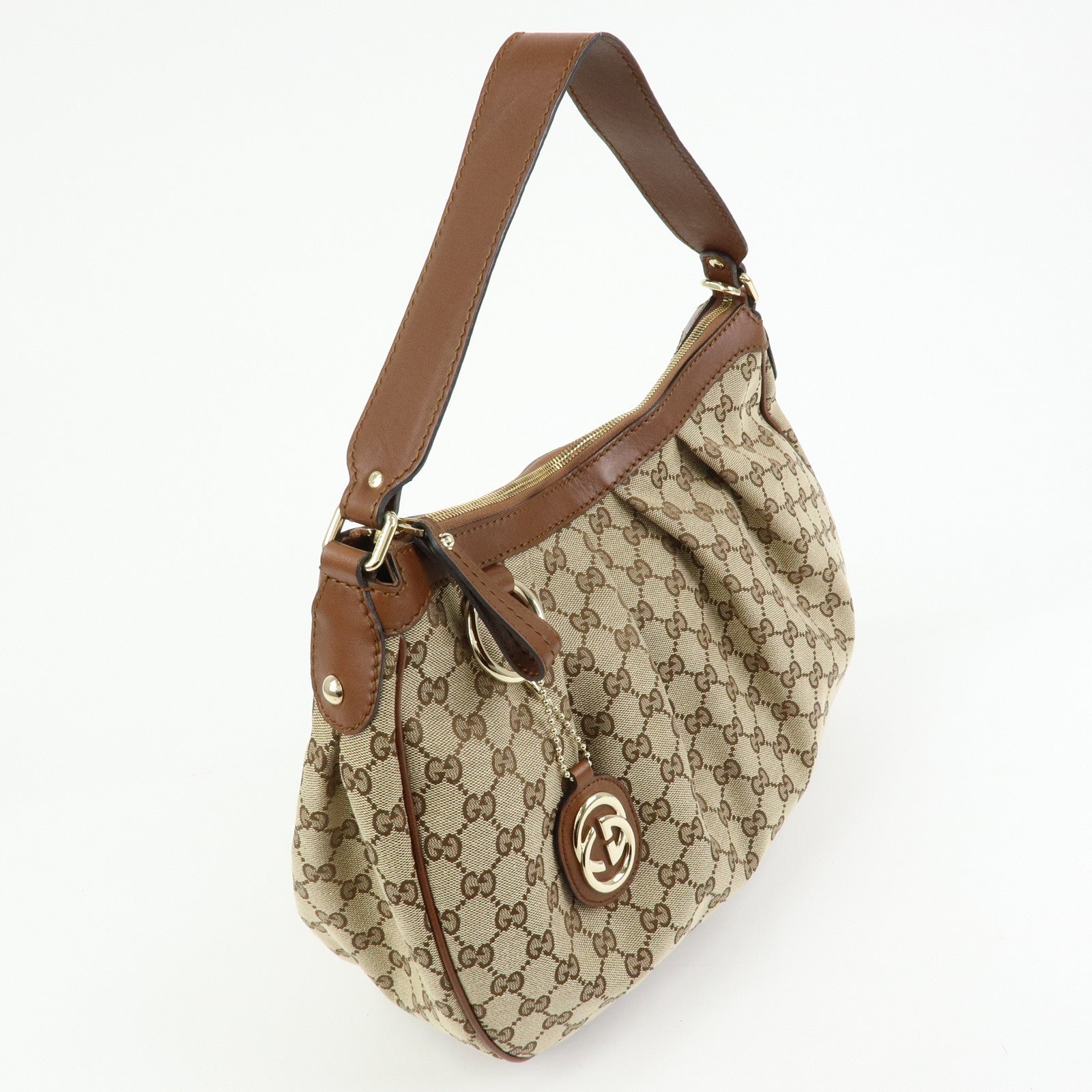 GUCCI Sukey Interlocking G GG Canvas Leather Shoulder Bag Beige 232955