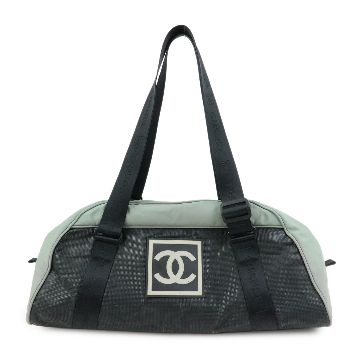 CHANEL Sport Line Nylon Canvas  Boston Bag Black Emerald Green