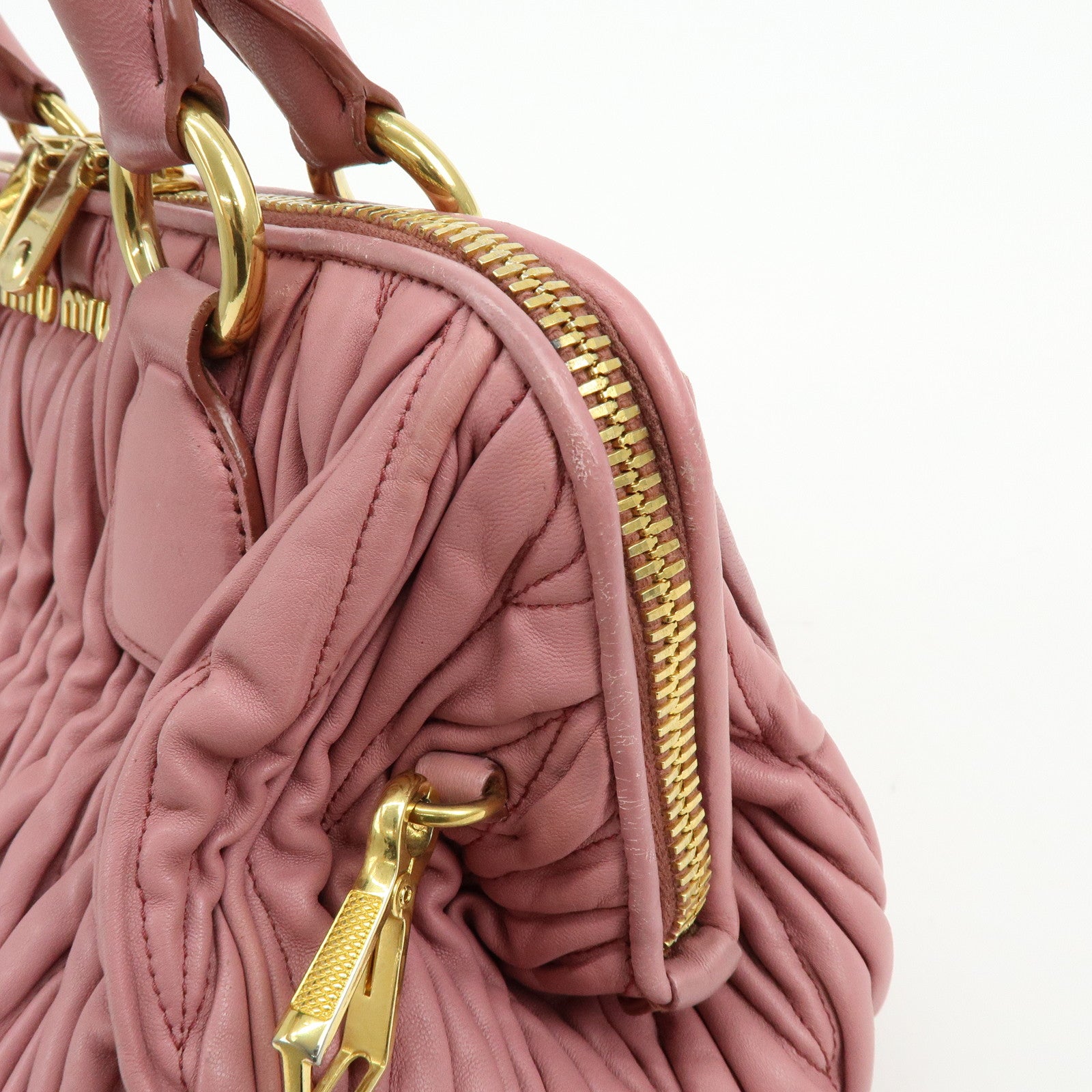 MIU MIU Matelasse Nappa Leather 2Way Hand Bag Shoulder Bag Pink RLN059