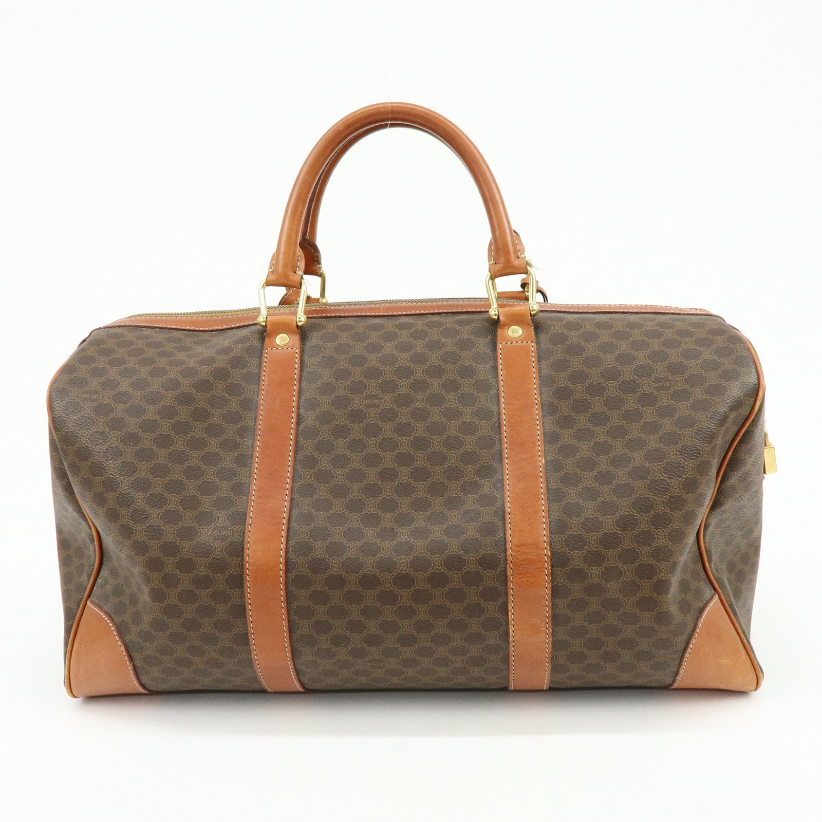 CELINE Macadam PVC Leather Boston Bag Hand Bag Brown