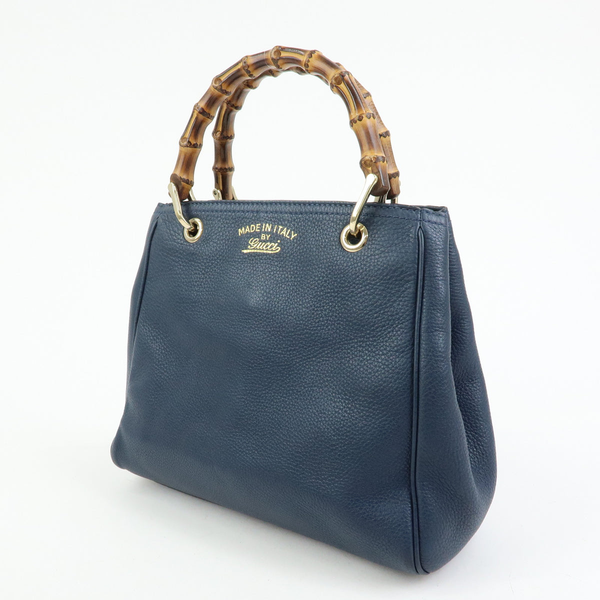 GUCCI Bamboo Shopper Small Leather 2Way Bag Tote Bag Navy 336032