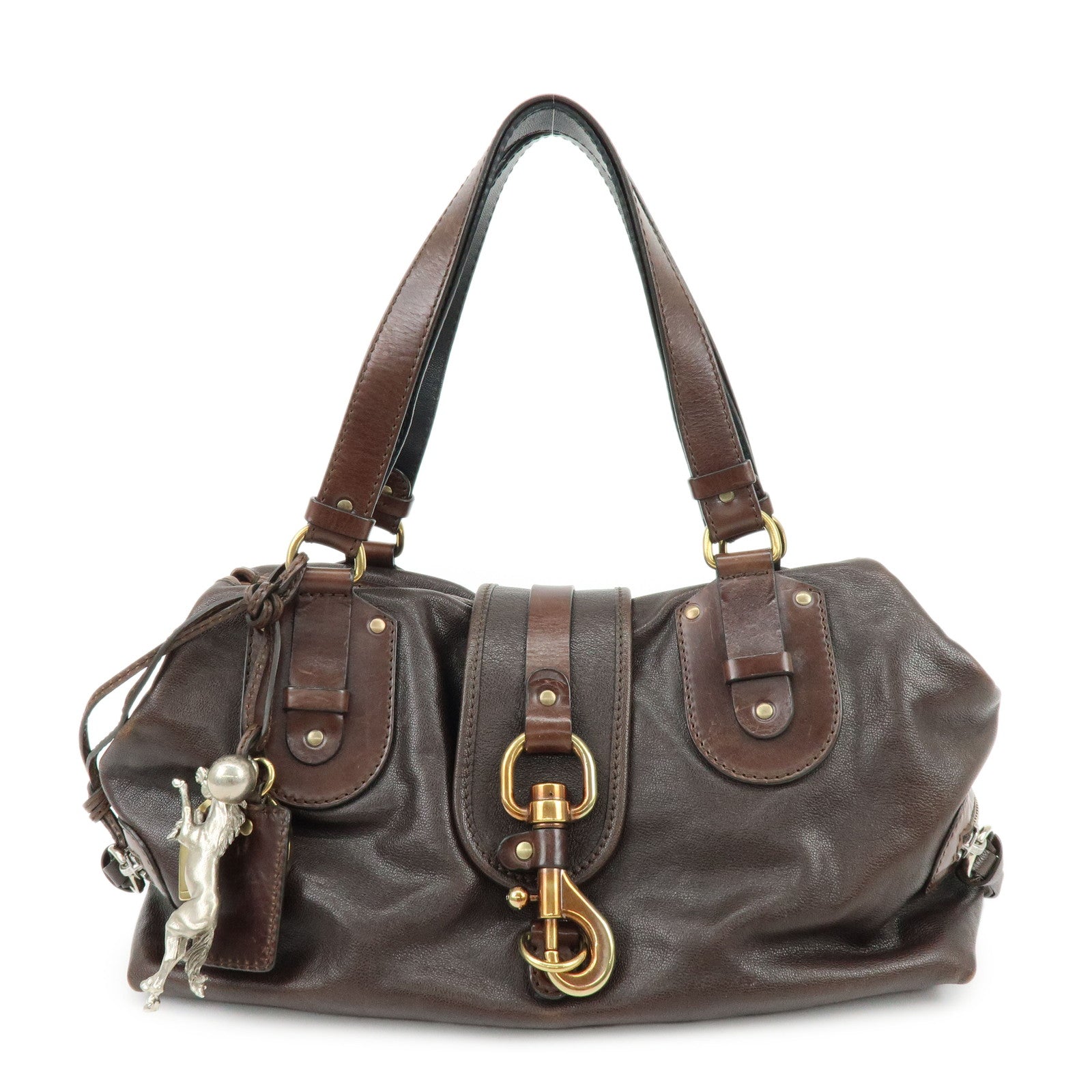 Chloe Kerala Leather Hand Bag Satchel Bag Brown Gold