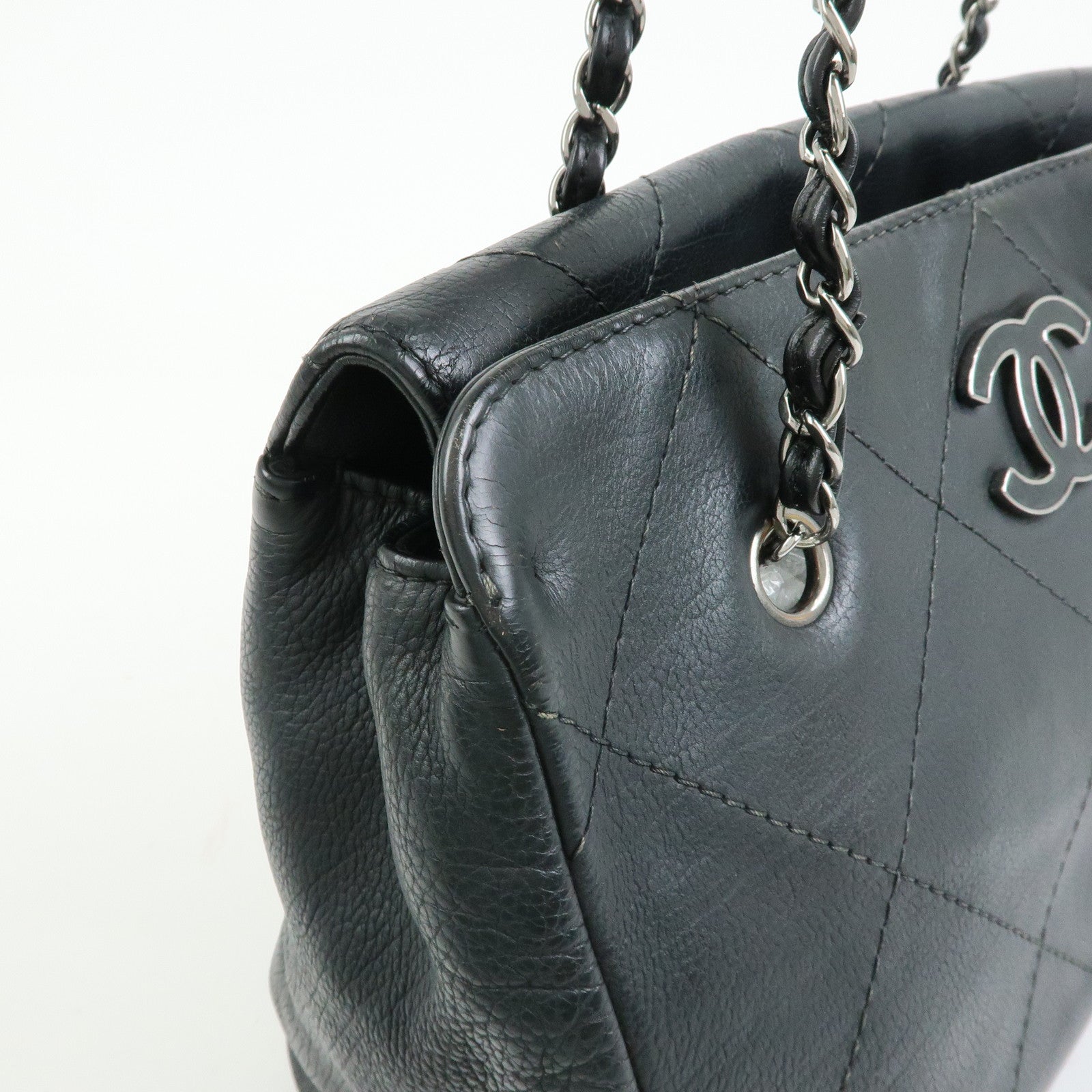 CHANEL COCO Mark Wild Stitch Calf Leather Chain Shoulder Bag Black