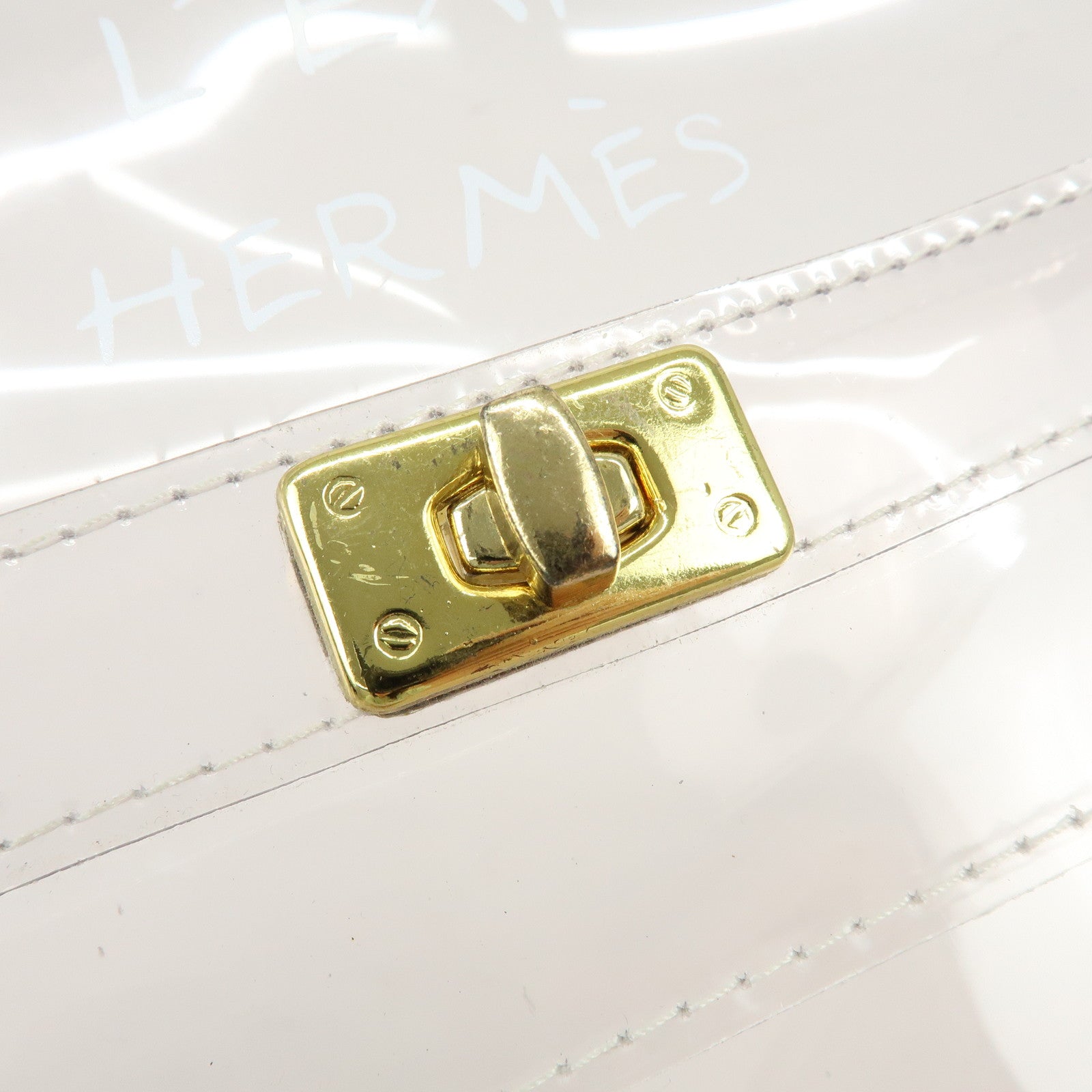 HERMES Kelly Vinyl Hand Bag Clear Transparent Gold