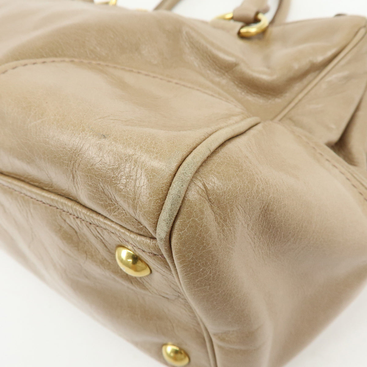 MIU MIU Leather 2Way Bag Hand Bag Shoulder Bag Key Ring Beige RN1127