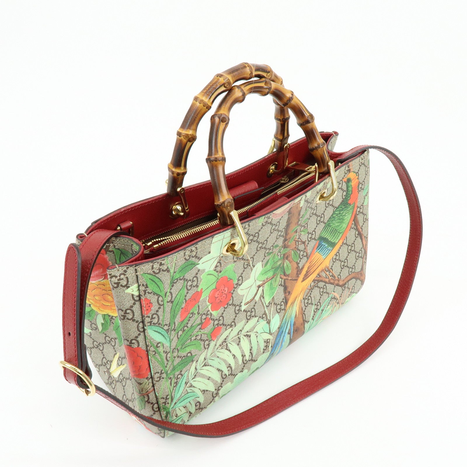 GUCCI Tian Bamboo Shopper Medium GG Supreme Leather 2WAY Bag 323660