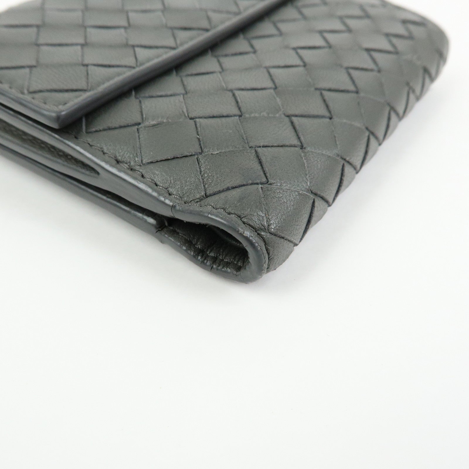BOTTEGA VENETA Intrecciato Leather Compact Wallet Grey