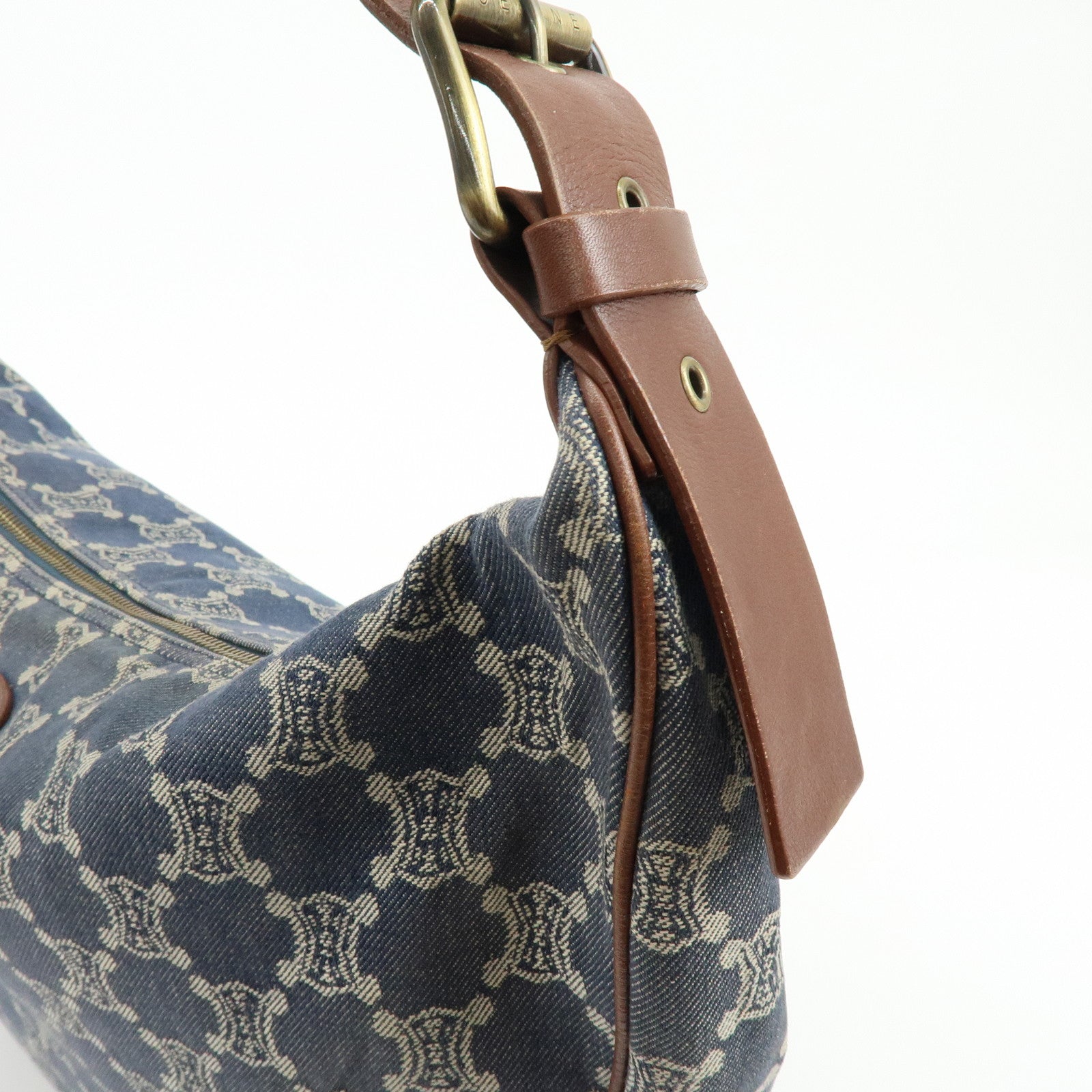 CELINE Macadam Denim Leather Shoulder Crossbody Bag Indigo Blue Brown