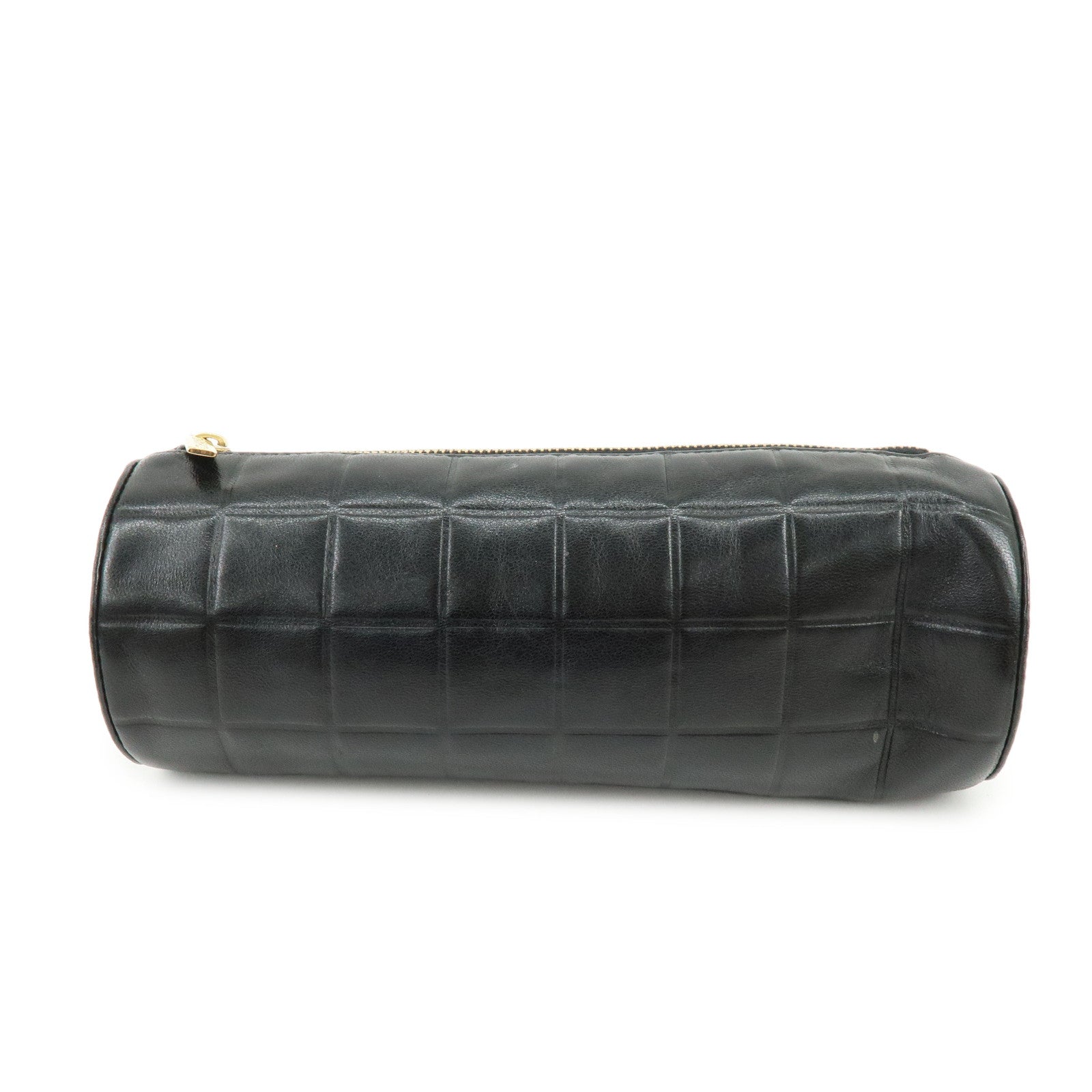 CHANEL COCO Mark Chocolate Bar Lamb Skin Cosmetic Pouch Black Gold