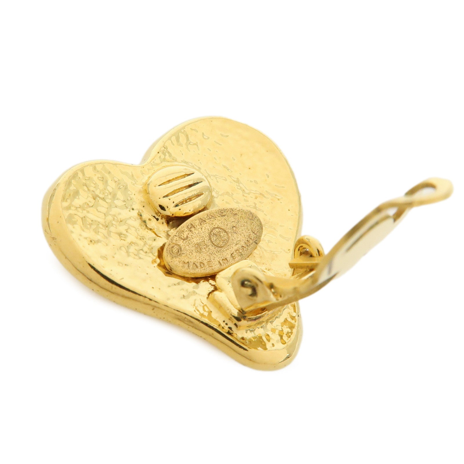 CHANEL COCO Mark Gold Plated Heart Clip on Earrings Gold