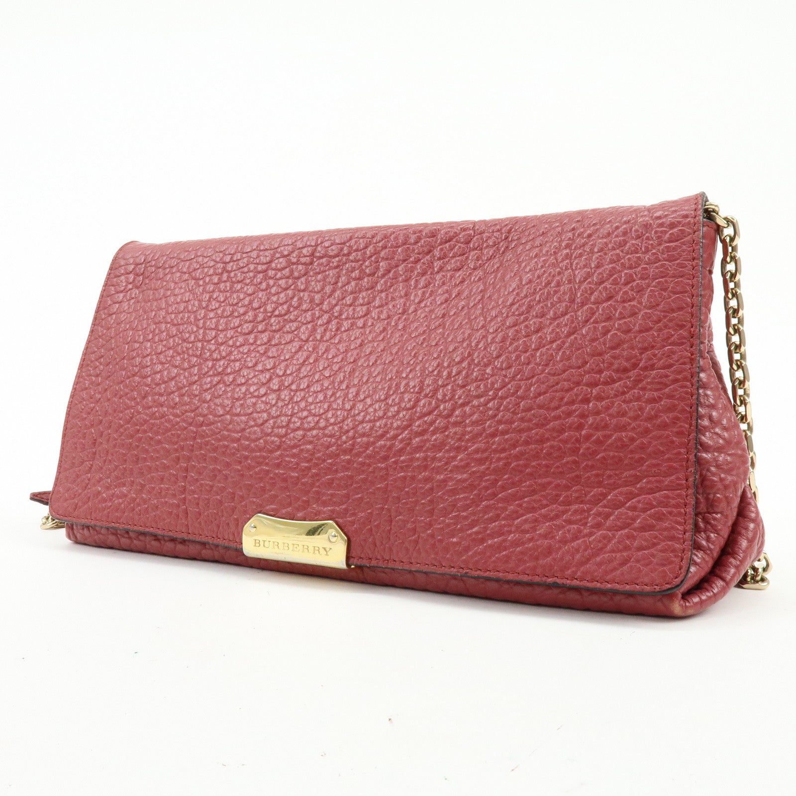 BURBERRY Leather Chain Shoulder Bag Clutch Bag Pink