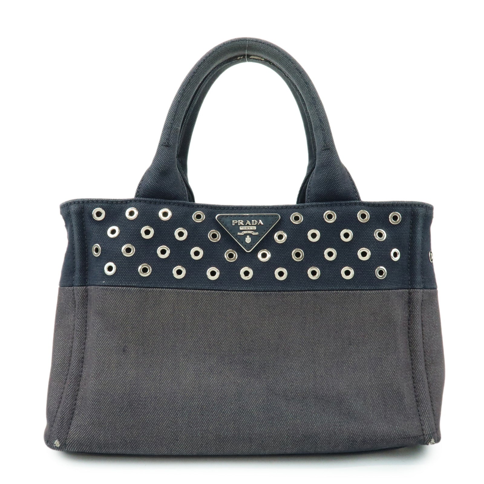 PRADA Canapa Mini Triangle Logo Denim Canvas 2Way Bag Navy 1BG439