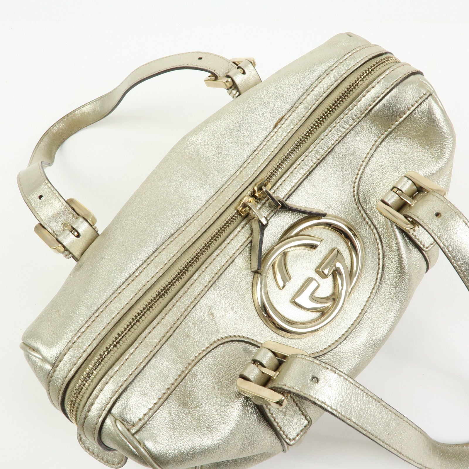 GUCCI Interlocking G Leather Mini Boston Bag Champagne Gold 170009