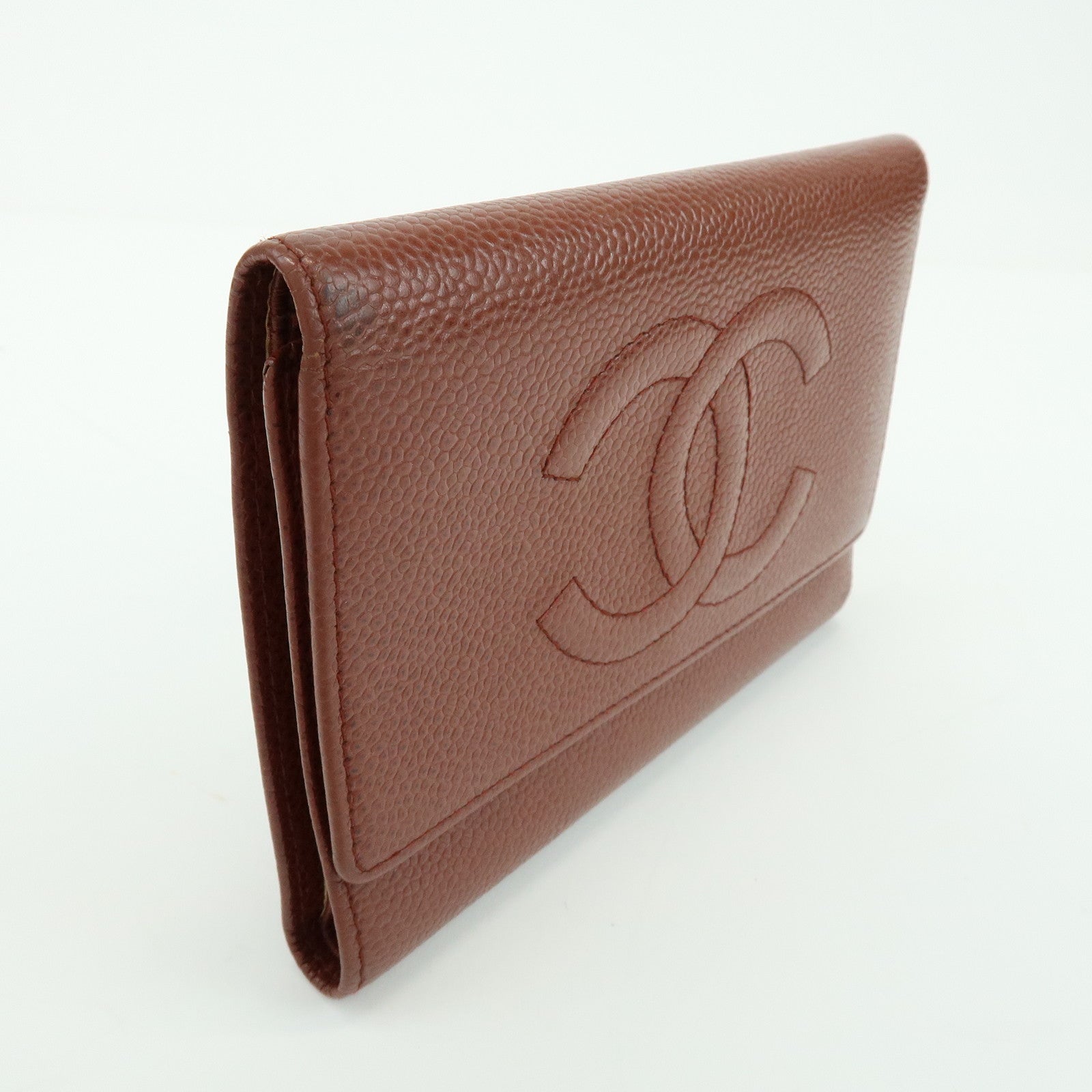 CHANEL COCO Mark Caviarskin Tri-fold Compact Wallet Brown