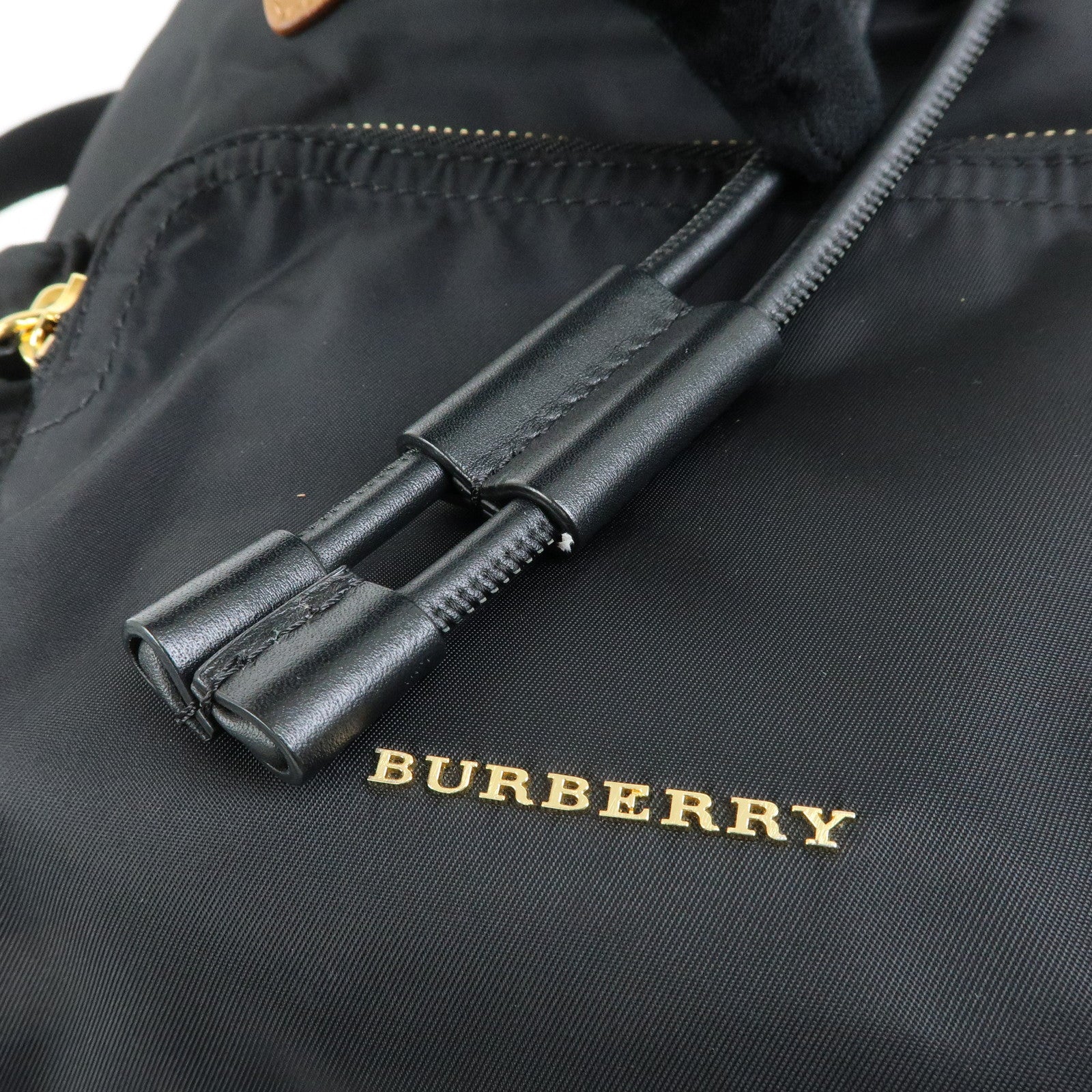 BURBERRY Nylon Leather Backpack Rucksack Gold Chain Black